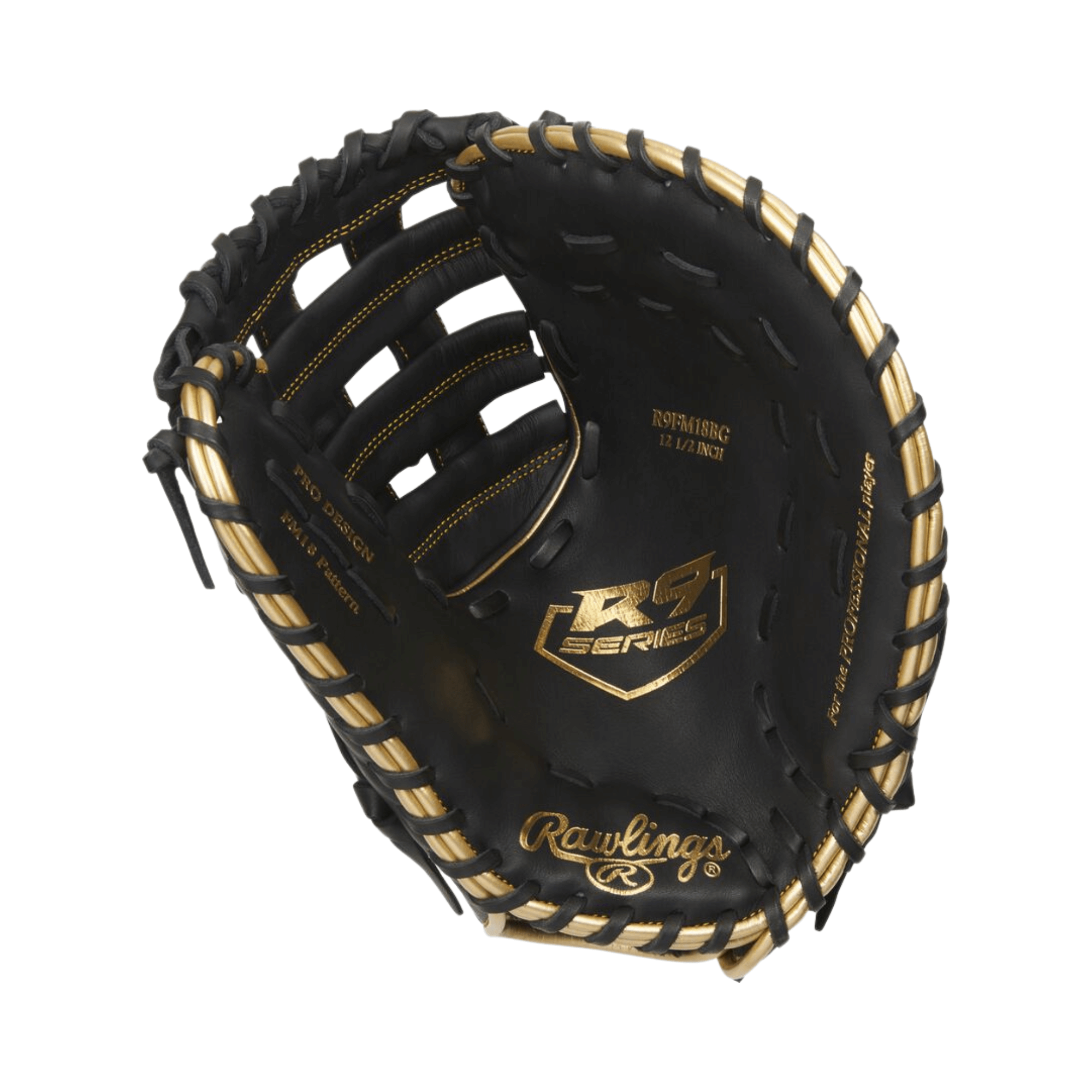 Rawlings R9 12.5-inch first base mitt for left hand throw, crafted for young athletes with durable leather and modified pro-H web.