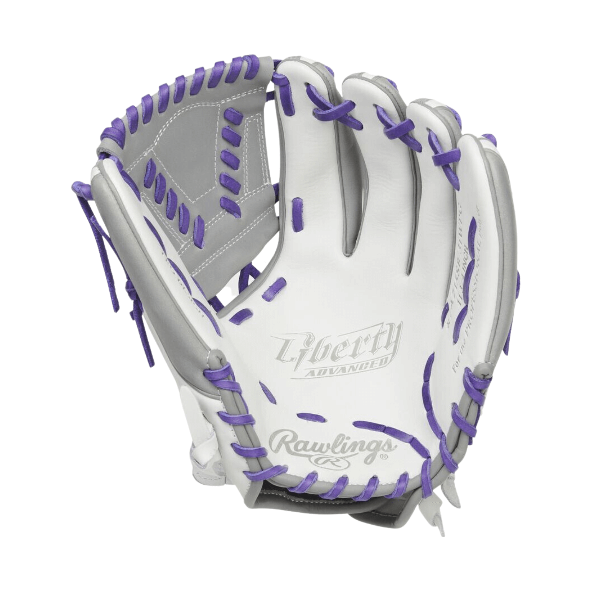 Rawlings Liberty Advanced Color Series 11.75-inch infield glove in white and purple, featuring durable leather and modern design.