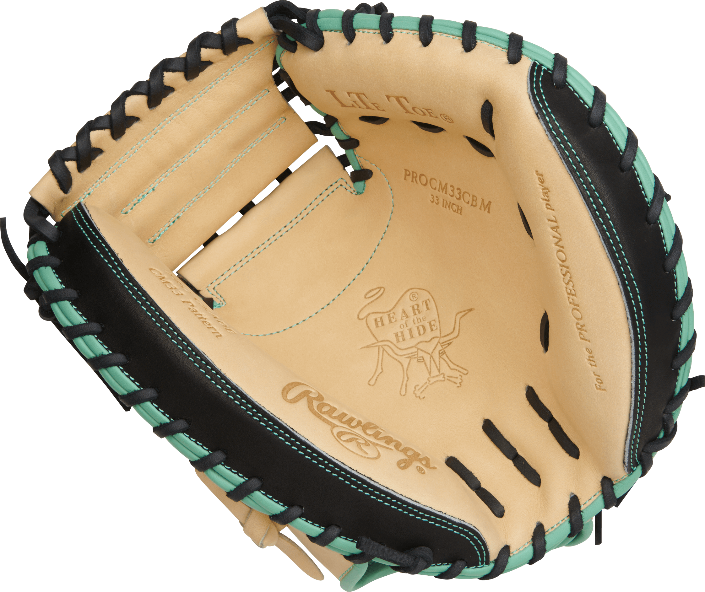 Rawlings May 2023 Gold Glove Club Heart of the Hide 33 Catcher's Mitt, black and teal, durable leather.