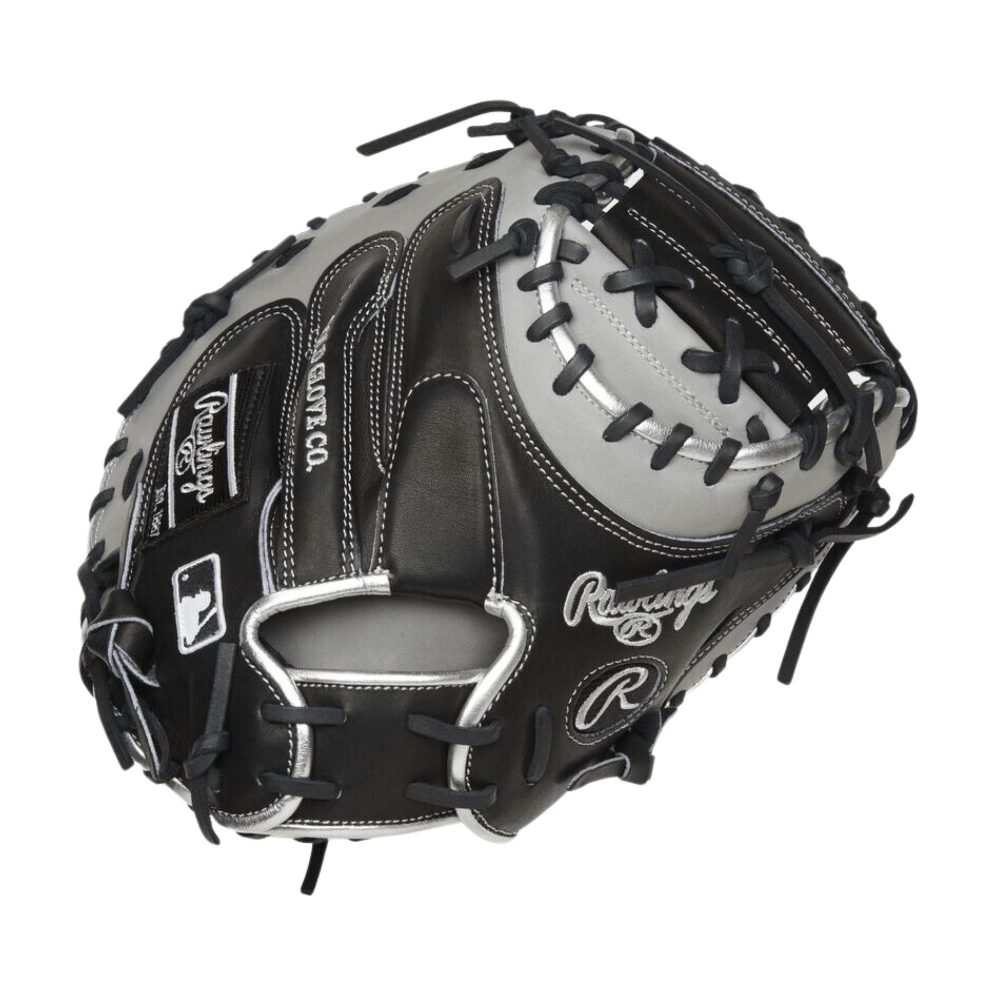 Rawlings ColorSync 7.0 34-inch catcher's mitt in black and gray with one-piece web design, showcasing quality Heart of the Hide leather.