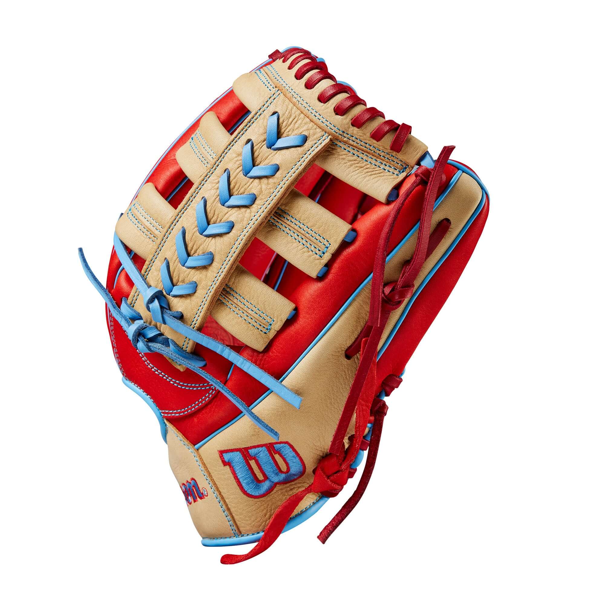 Wilson 2024 A1000 PF1892 12.25” LHT Outfield Baseball Glove in Red and Blonde Full Grain Leather.