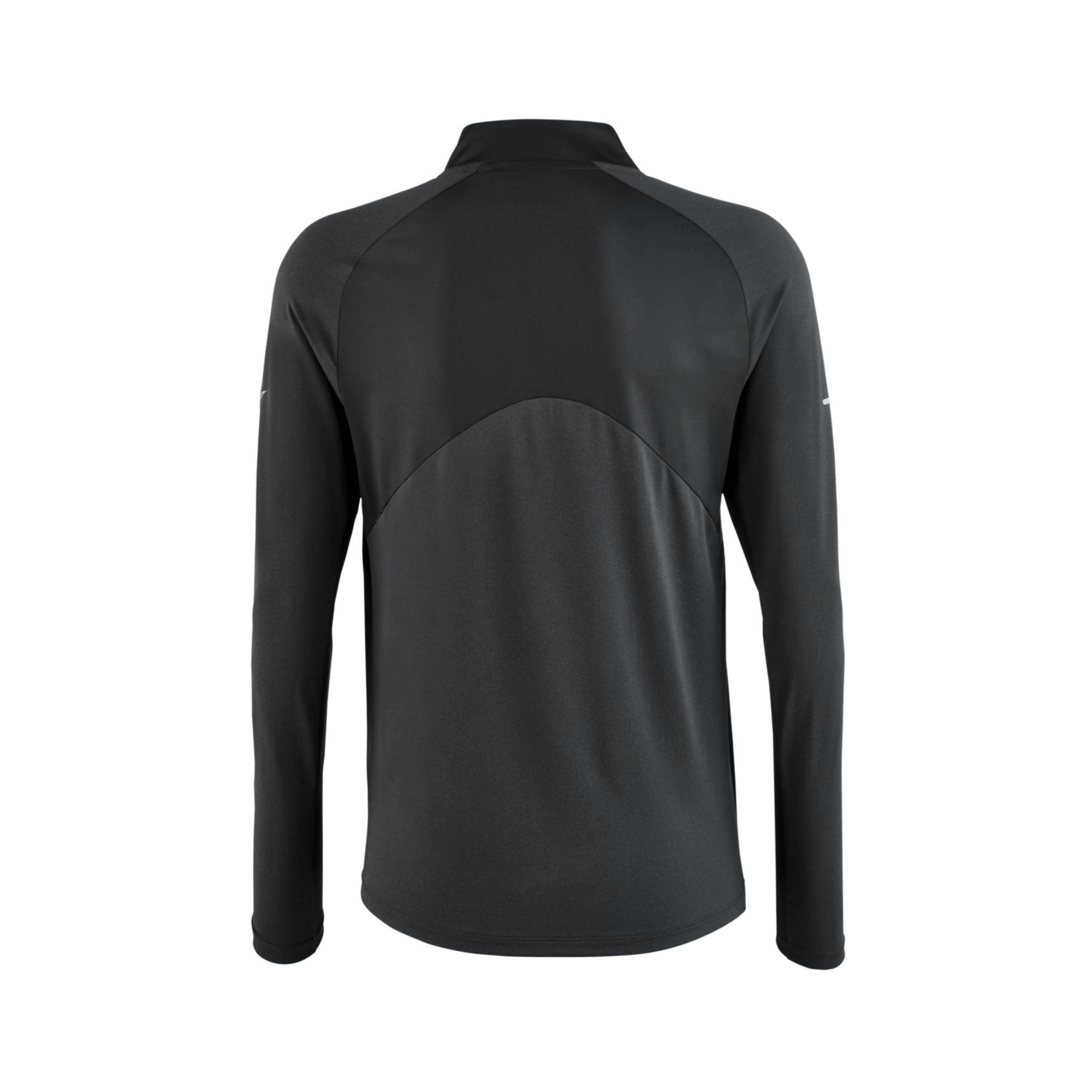 Mizuno Men's Performance 1/4 Zip back view showcasing breathable fabric and mesh back design for ventilation.