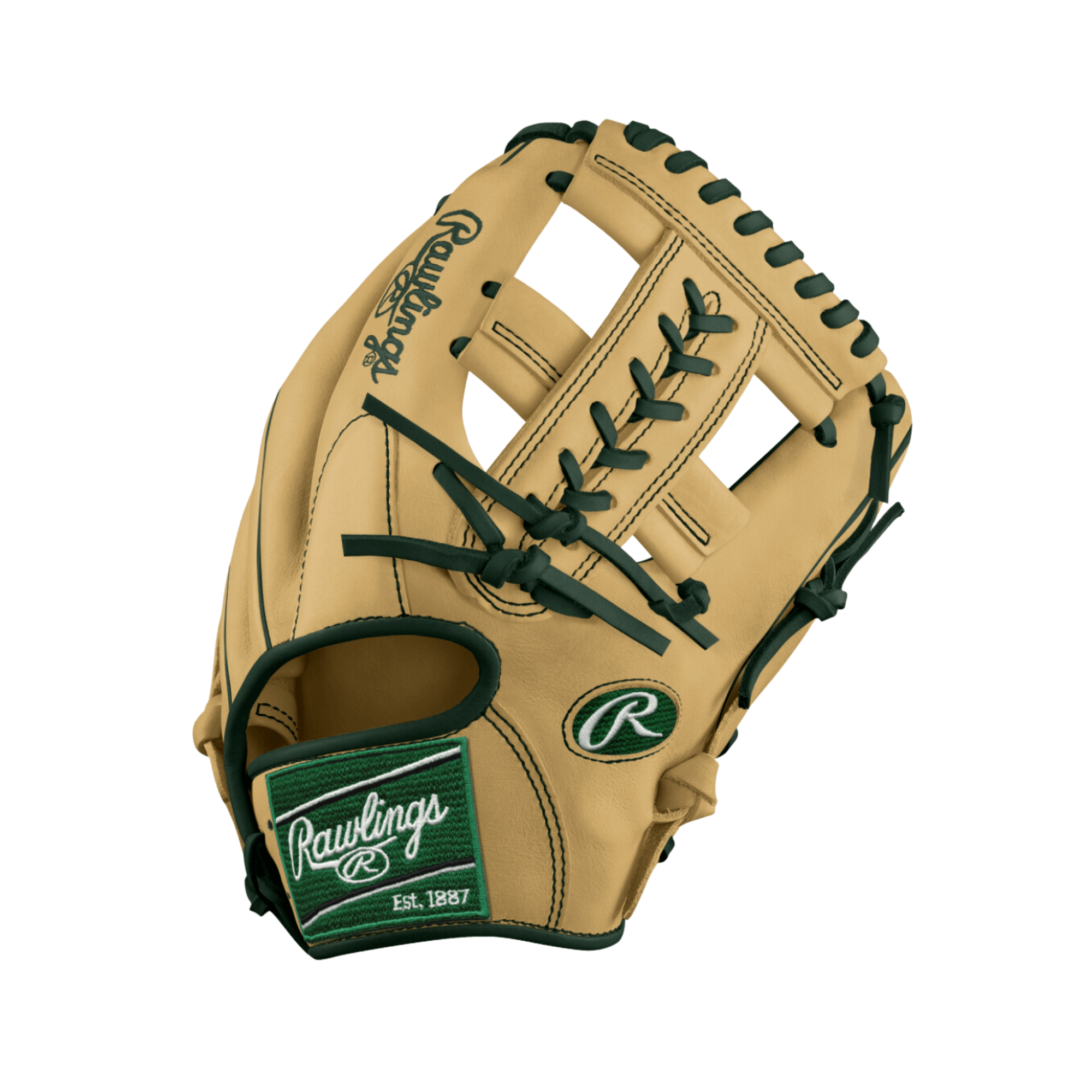 Rawlings Custom Pro Preferred 11.5" Camel/Dark Green infield glove designed for optimal performance and style.