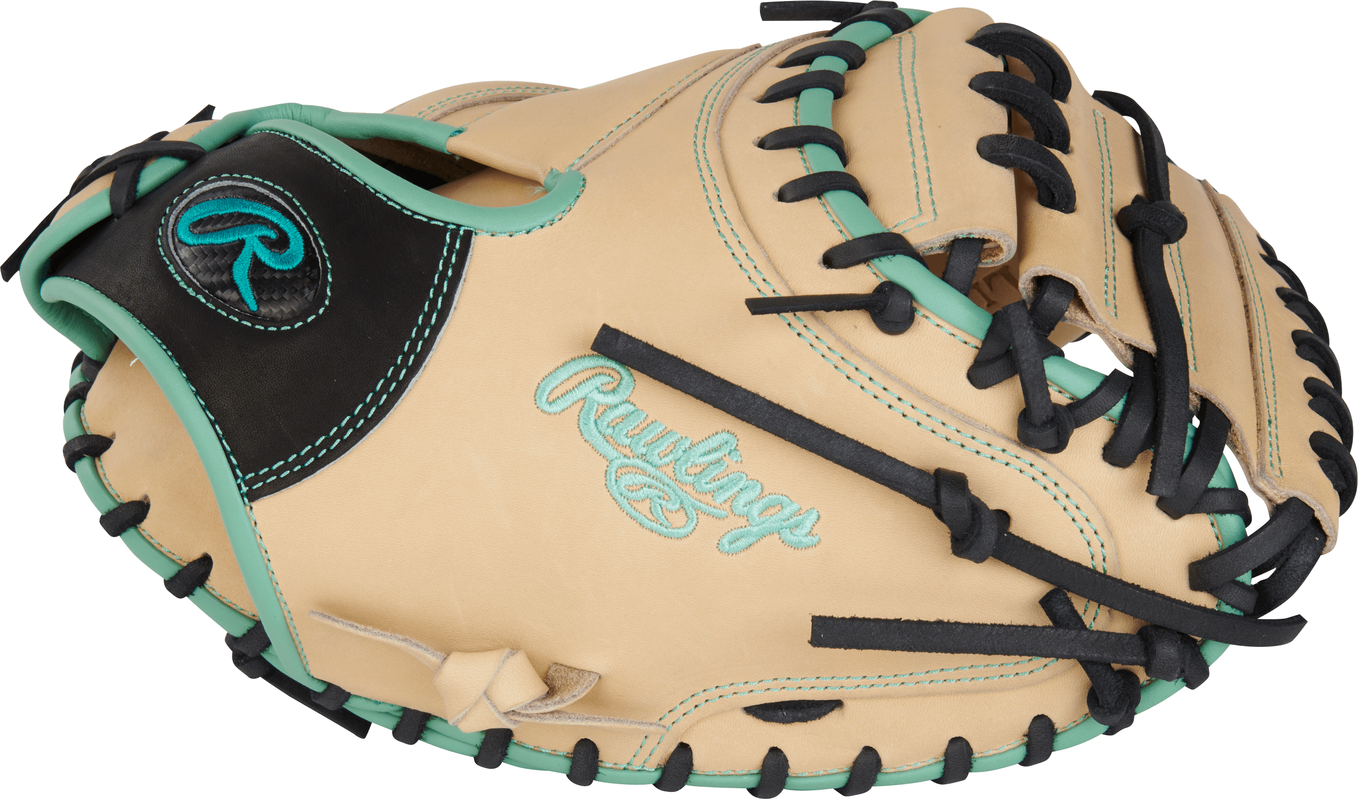 Rawlings May 2023 Gold Glove Club Heart of the Hide 33 Catcher's Mitt, black and teal, durable leather.