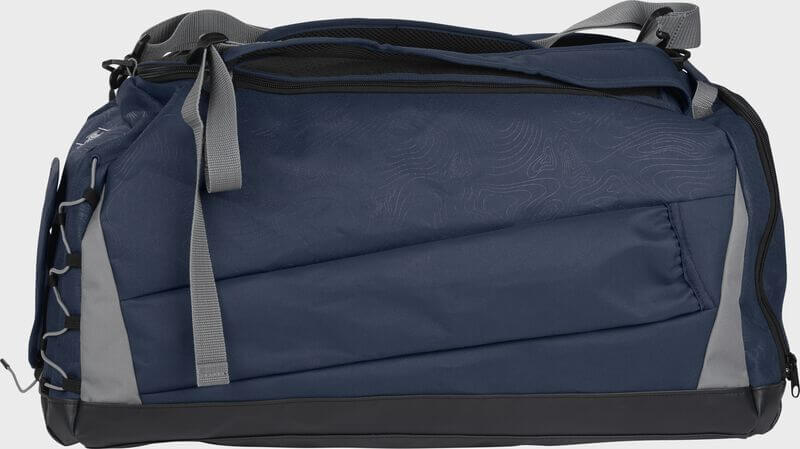 Trosky Rawlings Custom Mach Duffle Bag/Backpack in navy with bat storage and durable design for athletes.