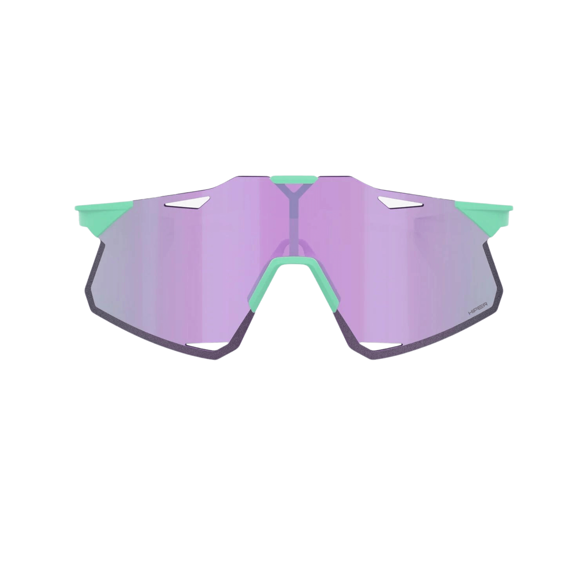 100% Hypercraft Soft Tact Mint sunglasses with HiPER Lavender Mirror Lens, featuring a lightweight frameless design.