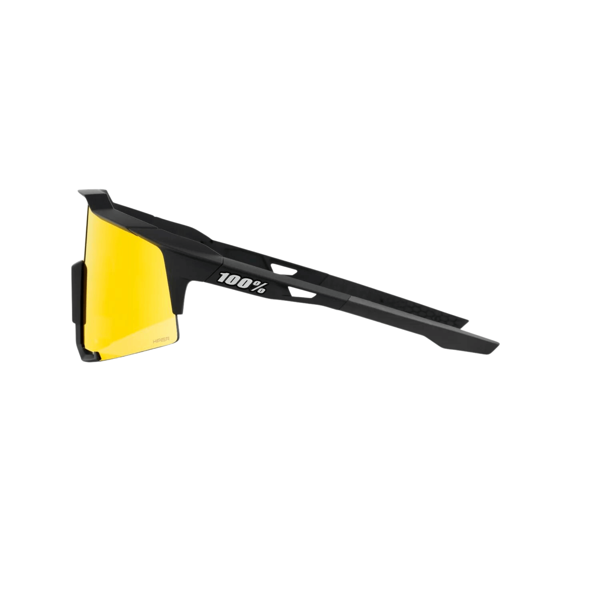 100% Speedcraft soft tact sunglasses with yellow lenses and lightweight design for optimal visibility and UV protection.