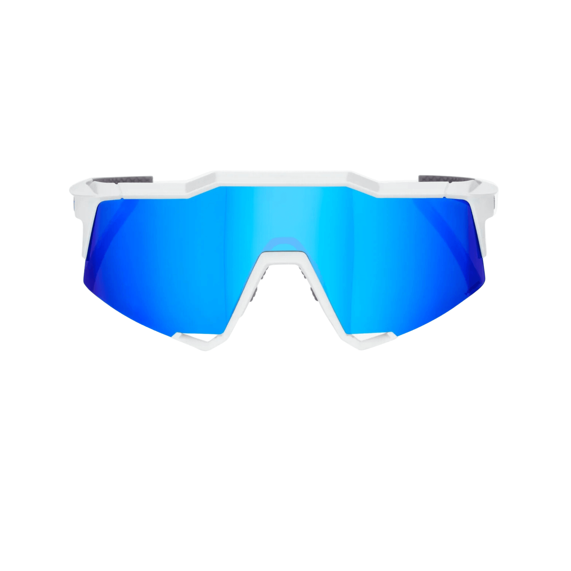 100% Speedcraft matte white sunglasses with Hiper blue multilayer mirror lens for enhanced vision and UV protection.