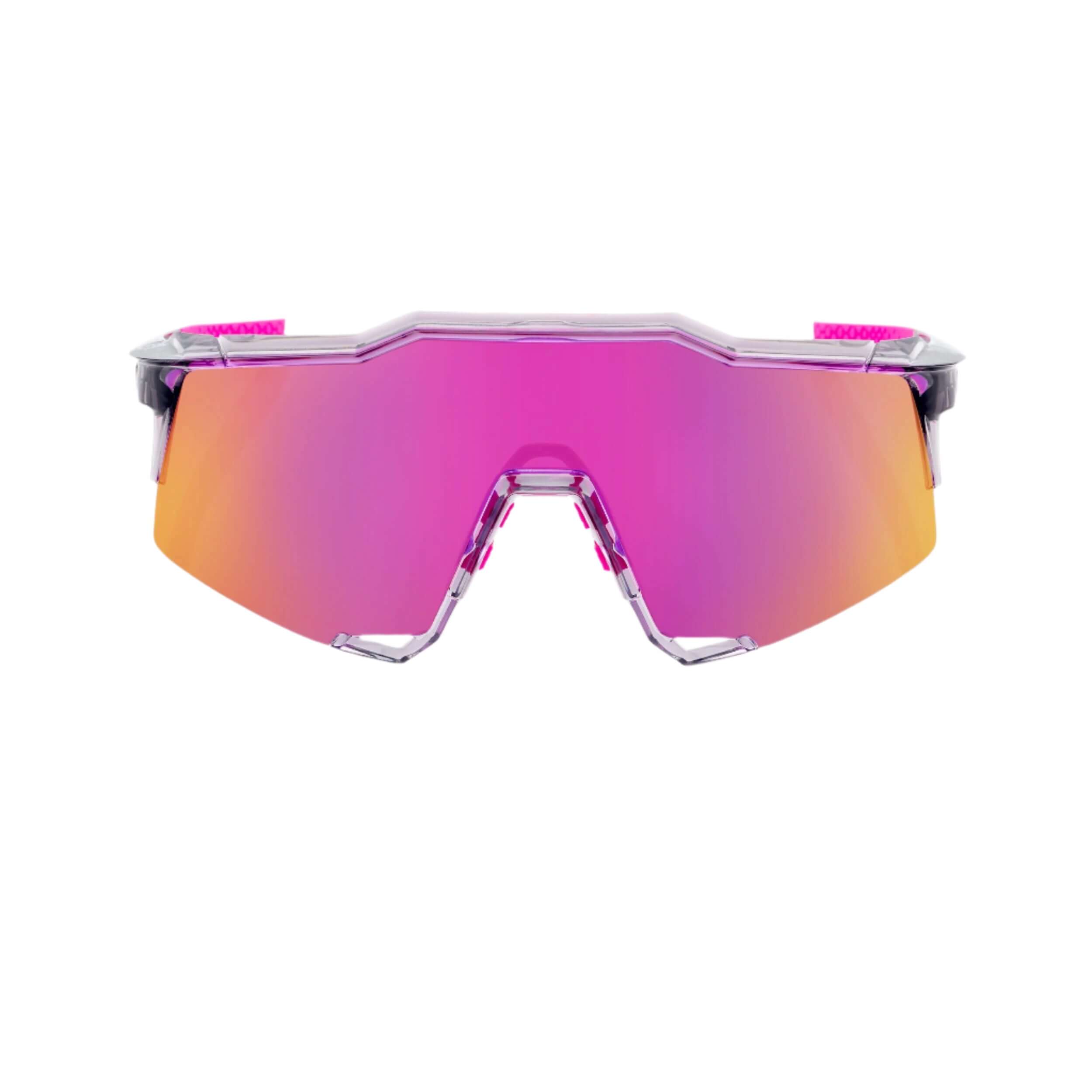 Front view highlighting sports performance style of 100% Speedcraft Grey Purple Mirror sunglasses