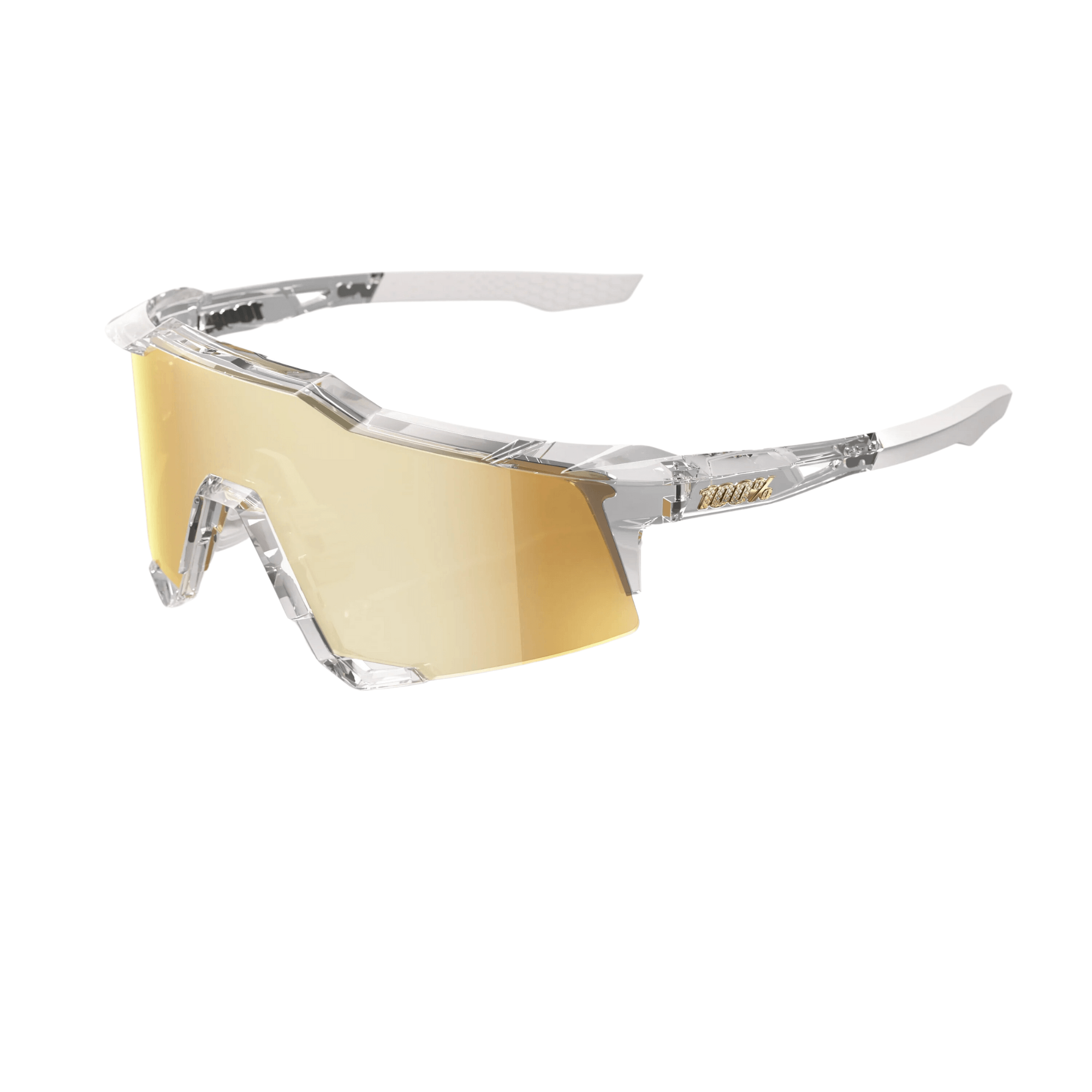 100% Speedcraft Money Mike sunglasses with crystal frame and gold HiPER lens, stylish and performance-driven eyewear.