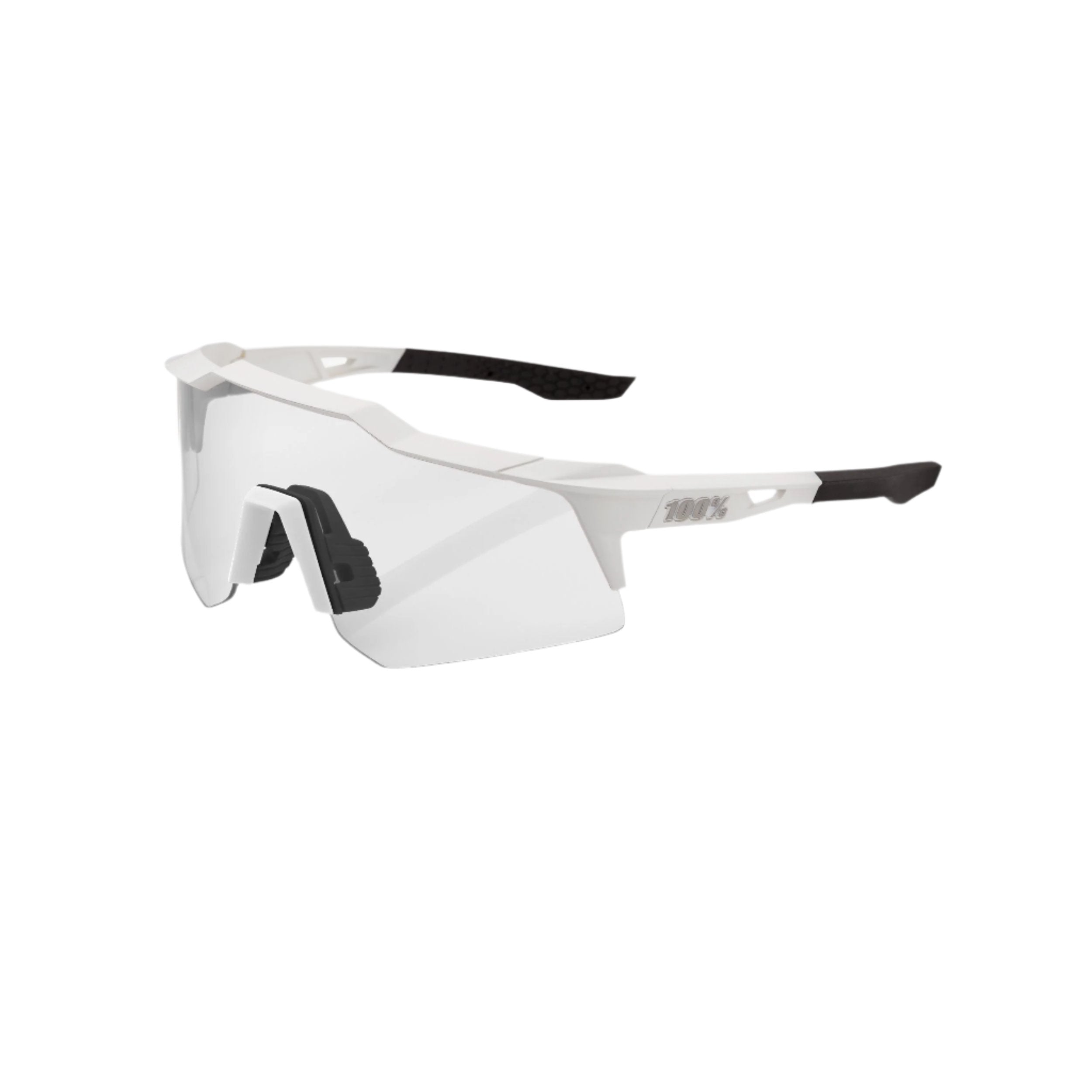 100% Speedcraft XS Matte White sunglasses with HiPER Silver mirror lens for women and young athletes, designed for optimal visibility.