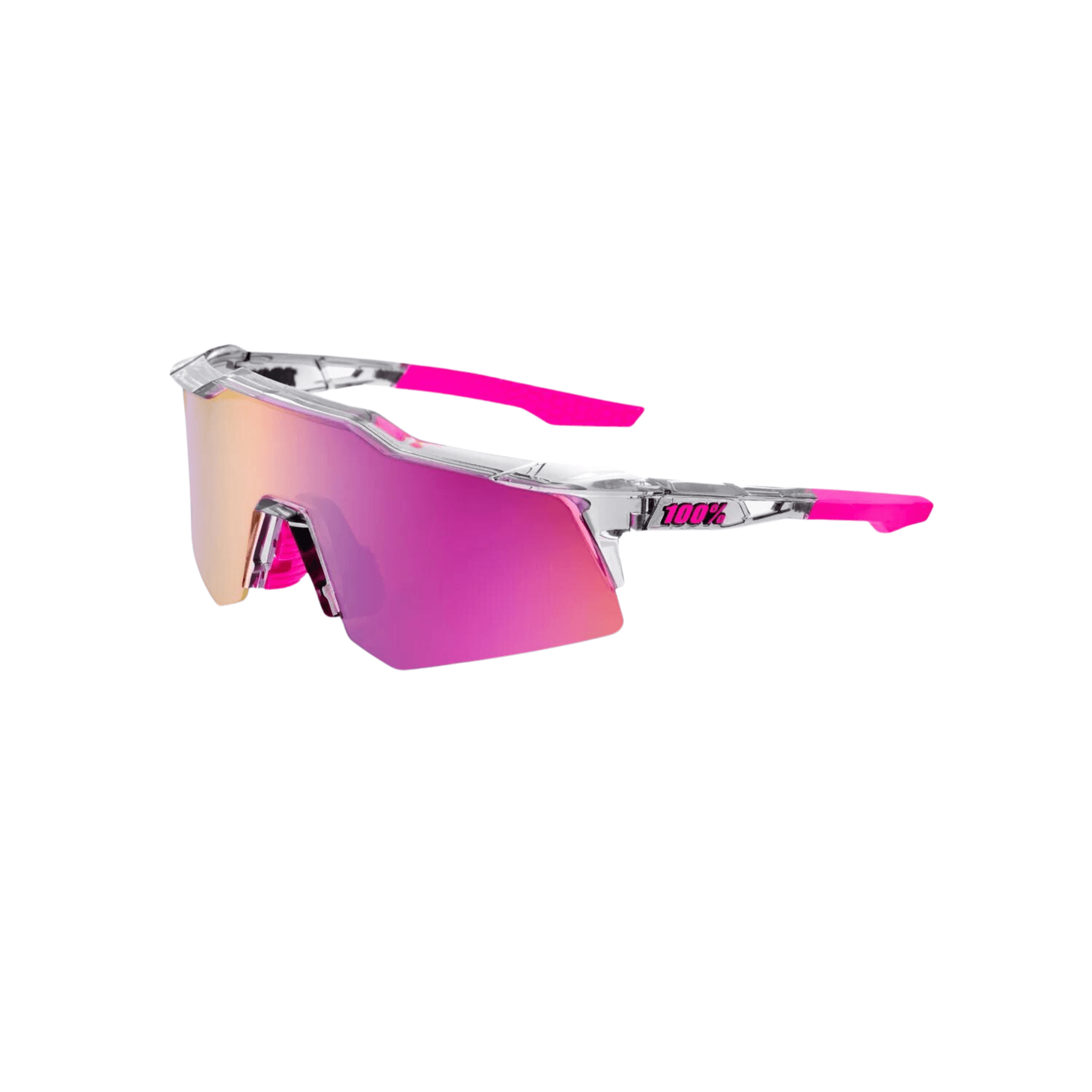100% Speedcraft XS sunglasses with polished translucent grey purple multilayer mirror lens and pink accents.