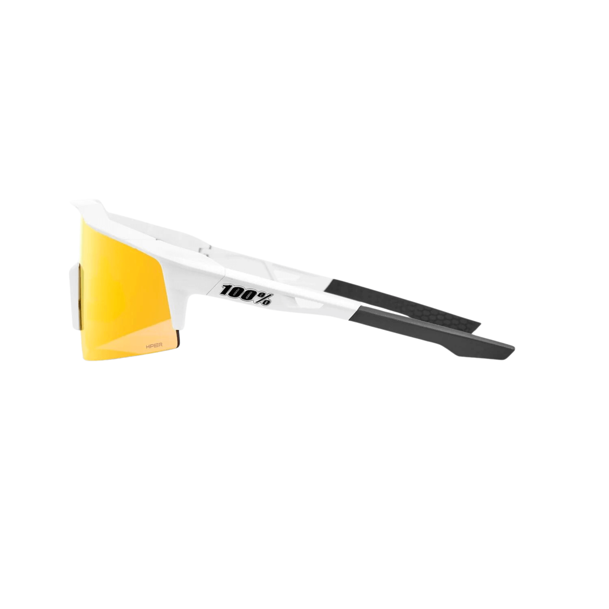100% Speedcraft SL Soft Tact Off White sunglasses with yellow lens, offering high impact resistance and UV protection.