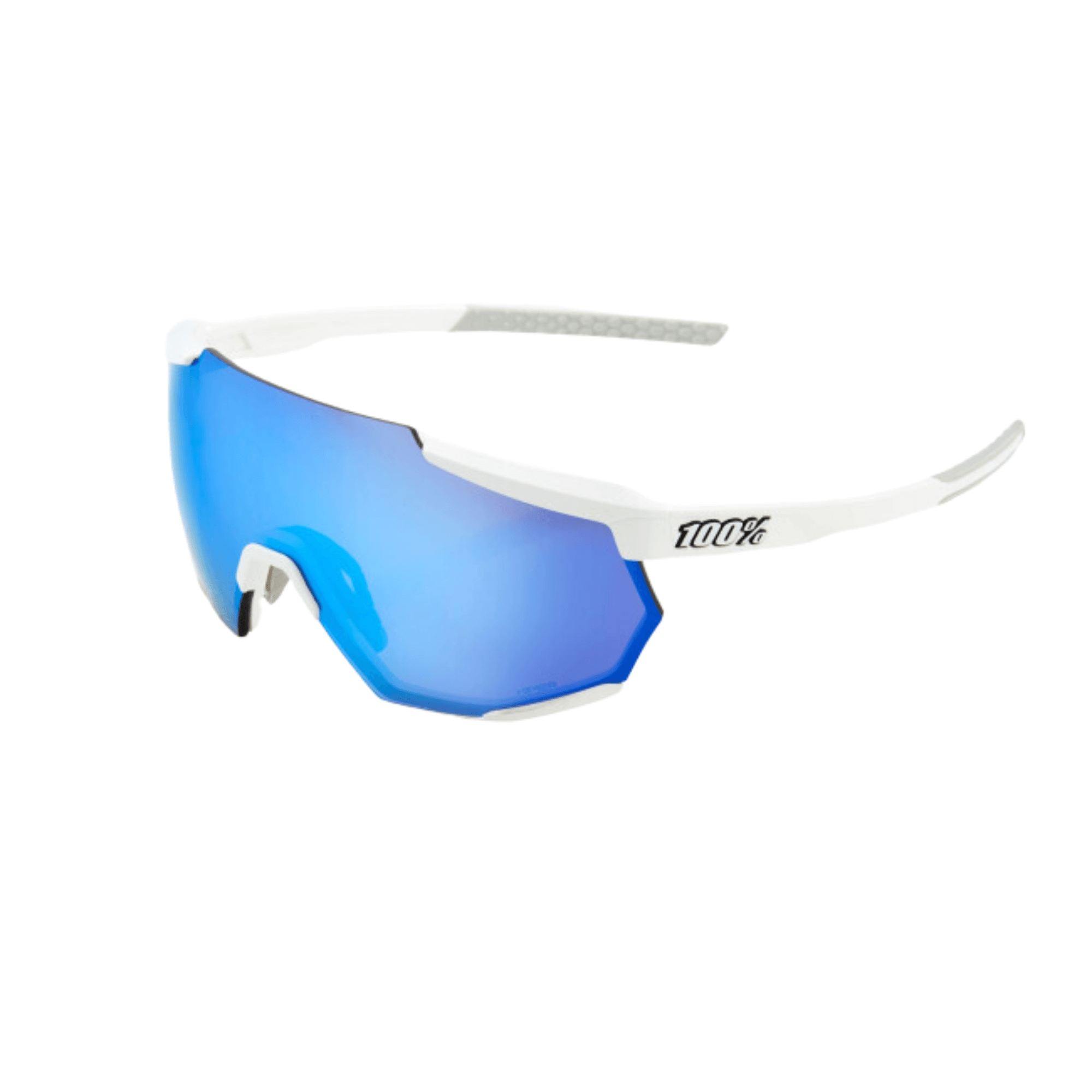 100% Racetrap Matte White sunglasses with HiPER® Blue Multilayer Mirror Lens