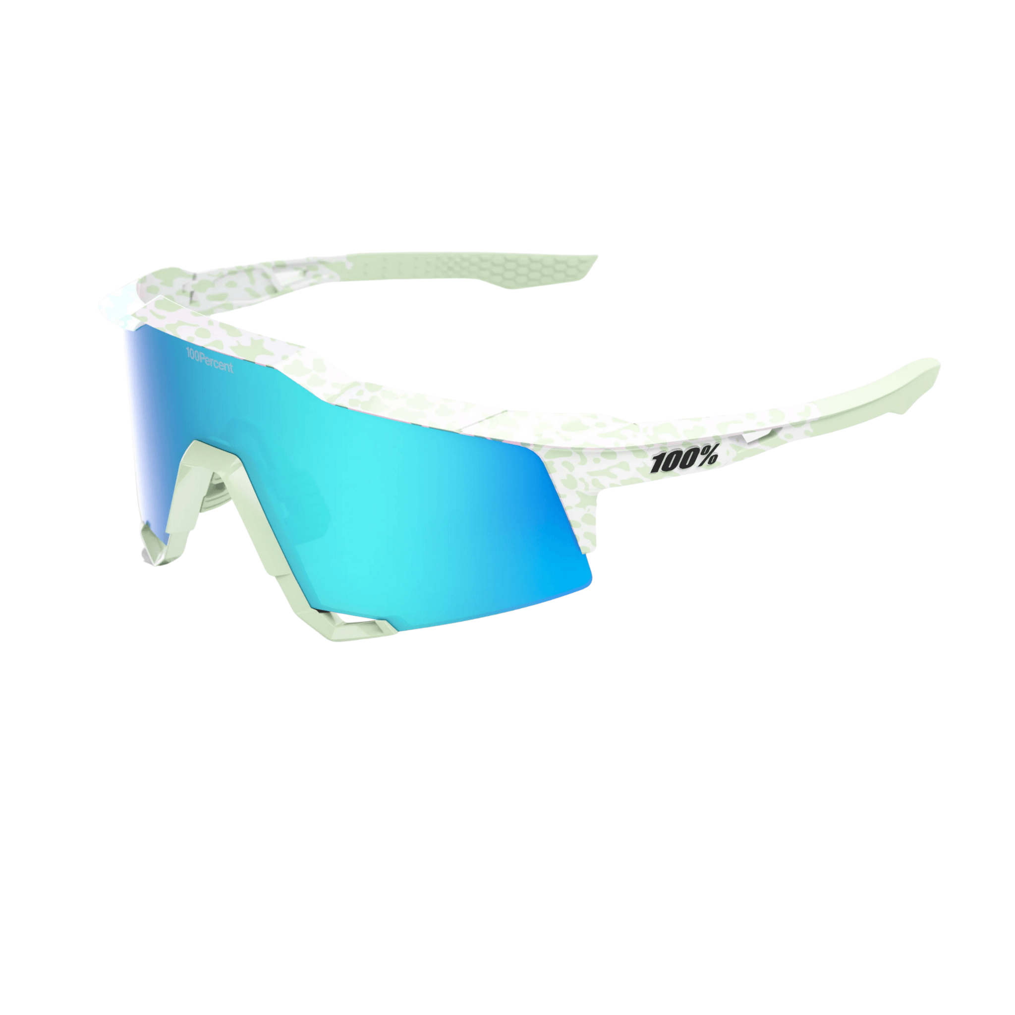 100% Speedcraft LE Elly 2 sunglasses front side view with polished light green frame and blue topaz mirror lens