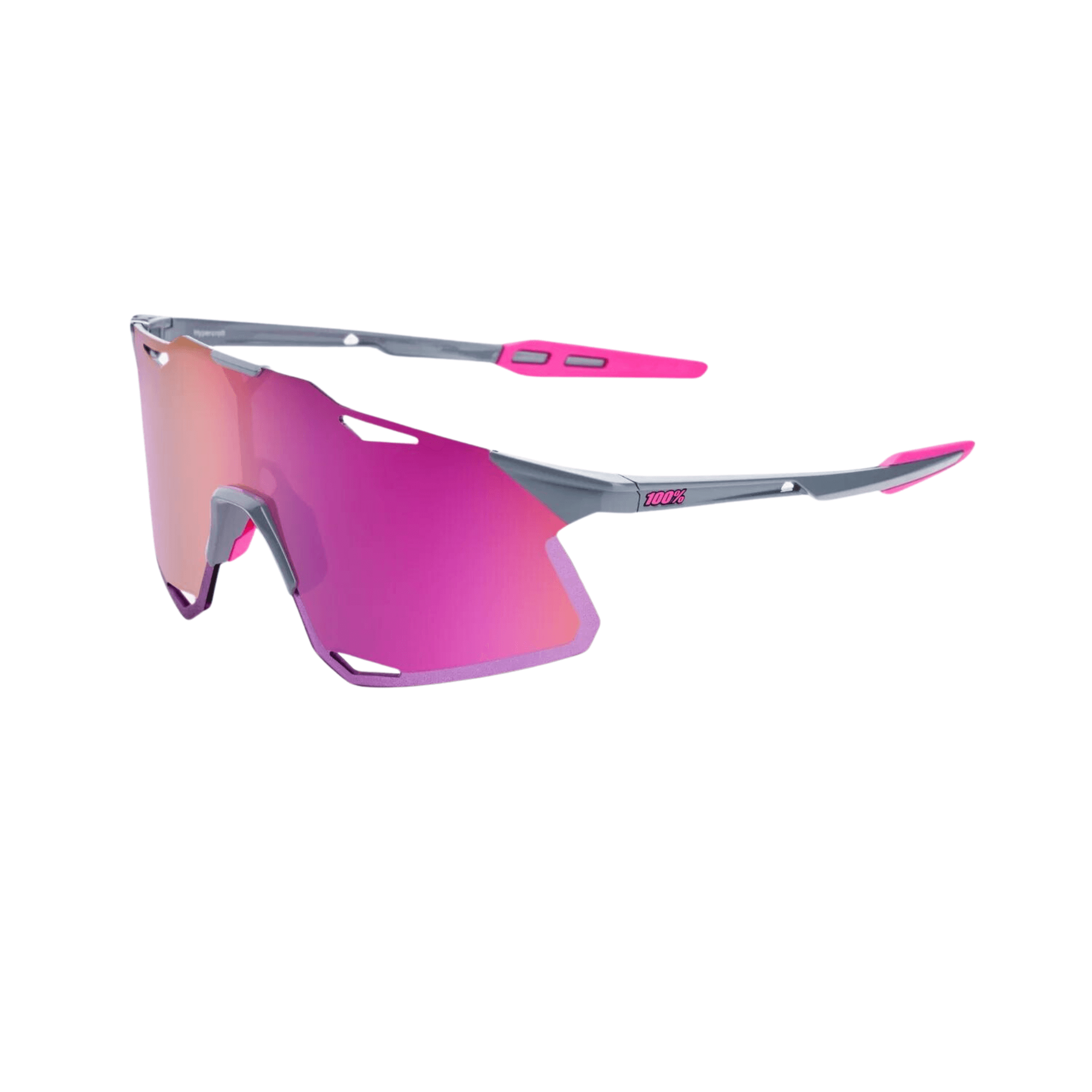 100% Hypercraft Gloss Light Grey Purple multilayer mirror lens sunglasses with a rimless design and ultra HD optics.