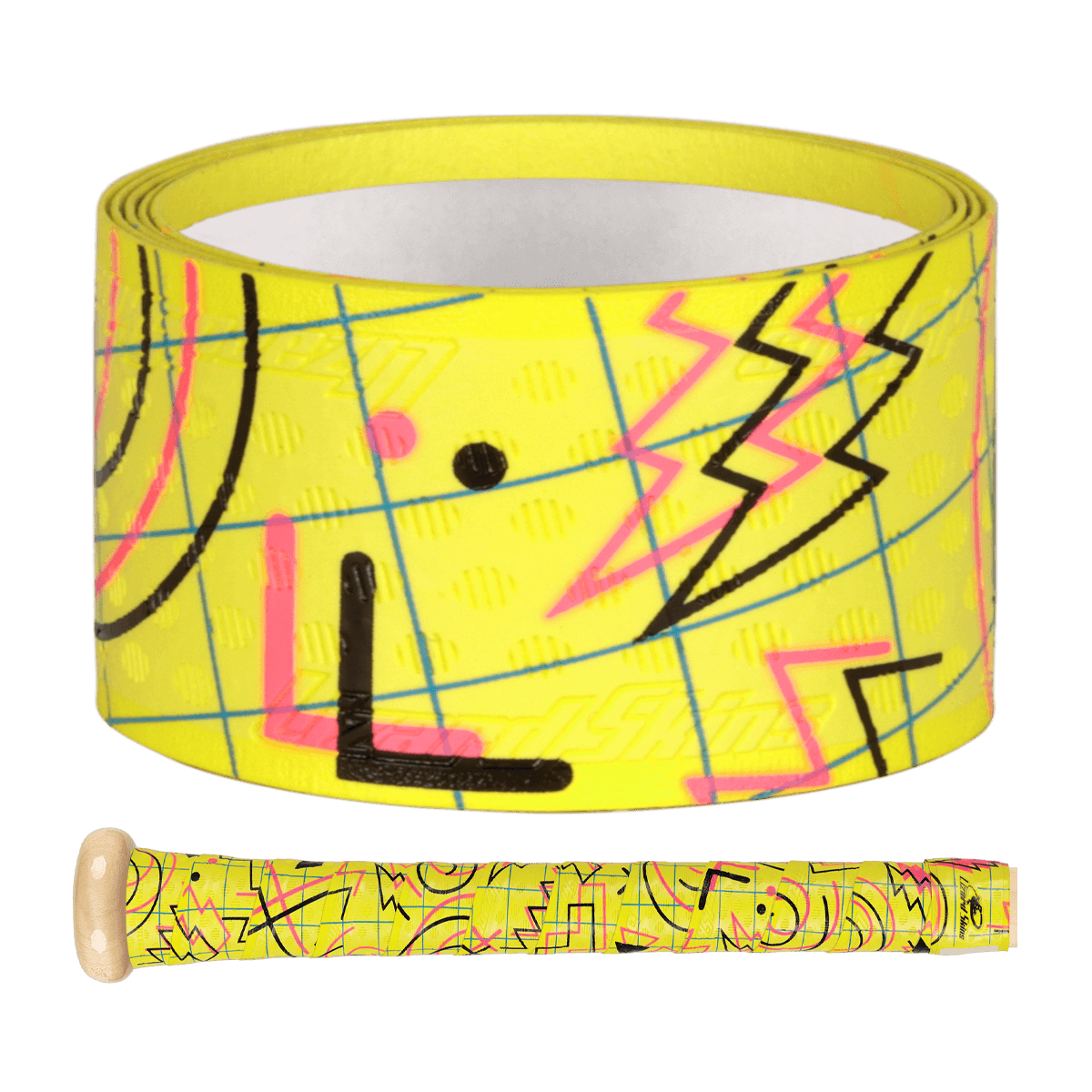 Lizard Skins DSP Ultra Bat Grip in vibrant yellow with bold graphic patterns for enhanced performance and style.