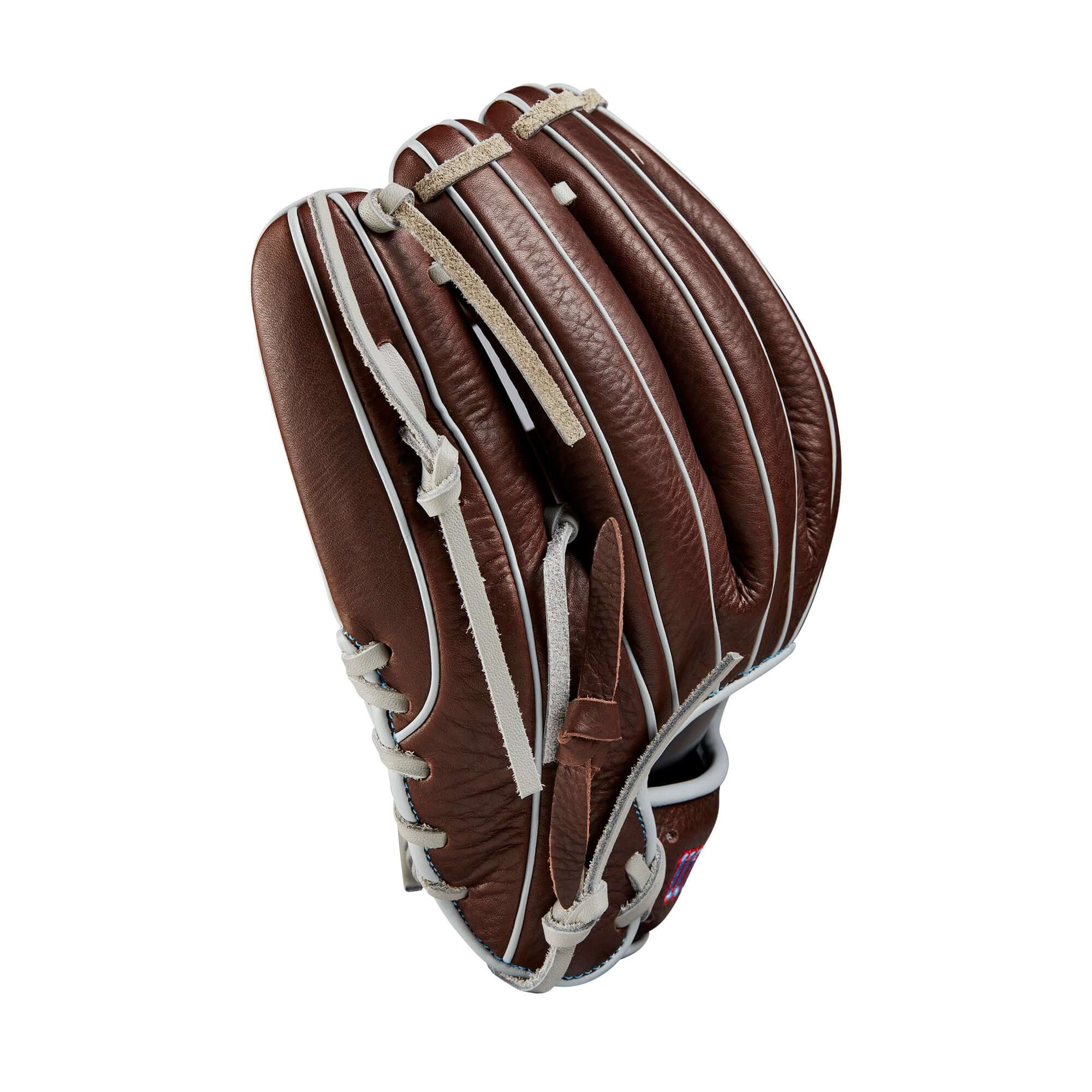 Wilson 2024 A1000 1787 infield baseball glove in dark brown with white laces, showcasing an H-Web design for quick ball transfer.