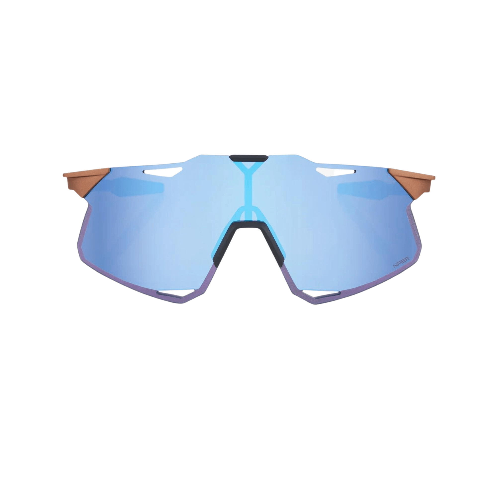 100% Hypercraft Matte Copper Chromium Hiper Blue mirror lens sunglasses with a lightweight rimless design.