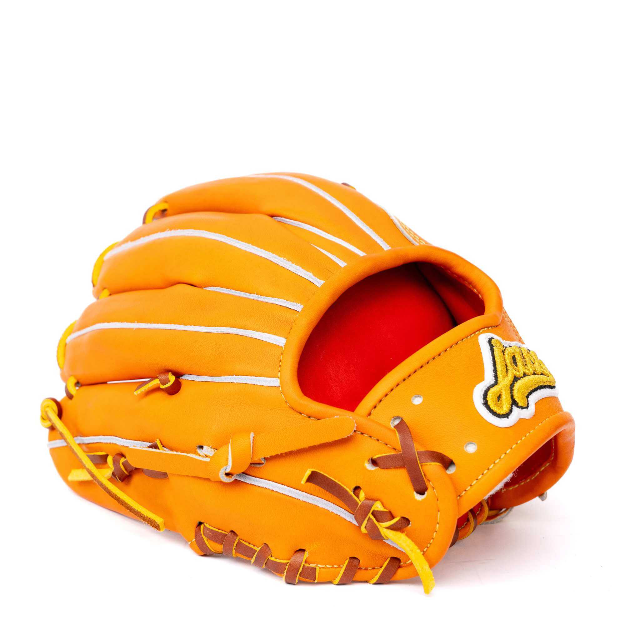 Jax DM-5S Infield Glove in orange and tan, 11.25 inches, showcasing Japanese-American craftsmanship for durability and agility.