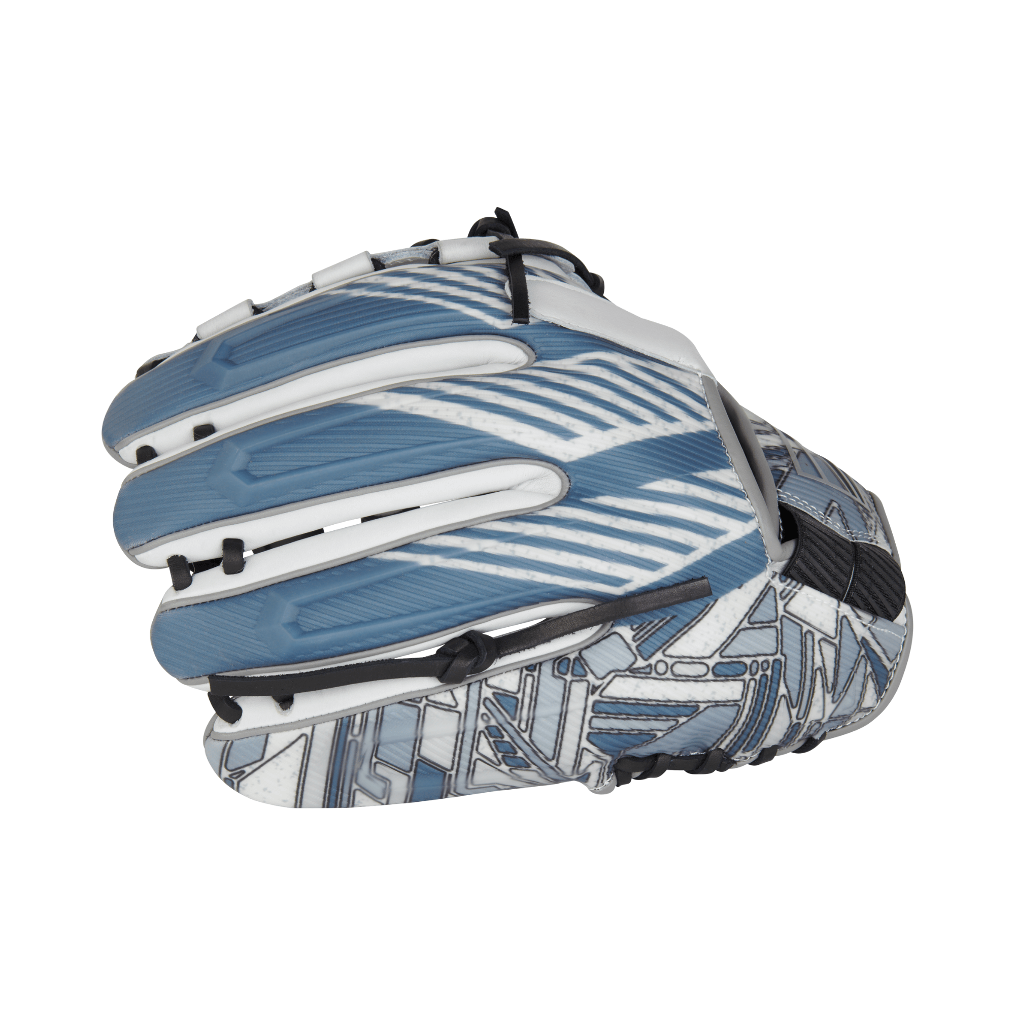 Rawlings REV1X Series 12.25" softball glove in blue and white, showcasing its innovative design and durability.