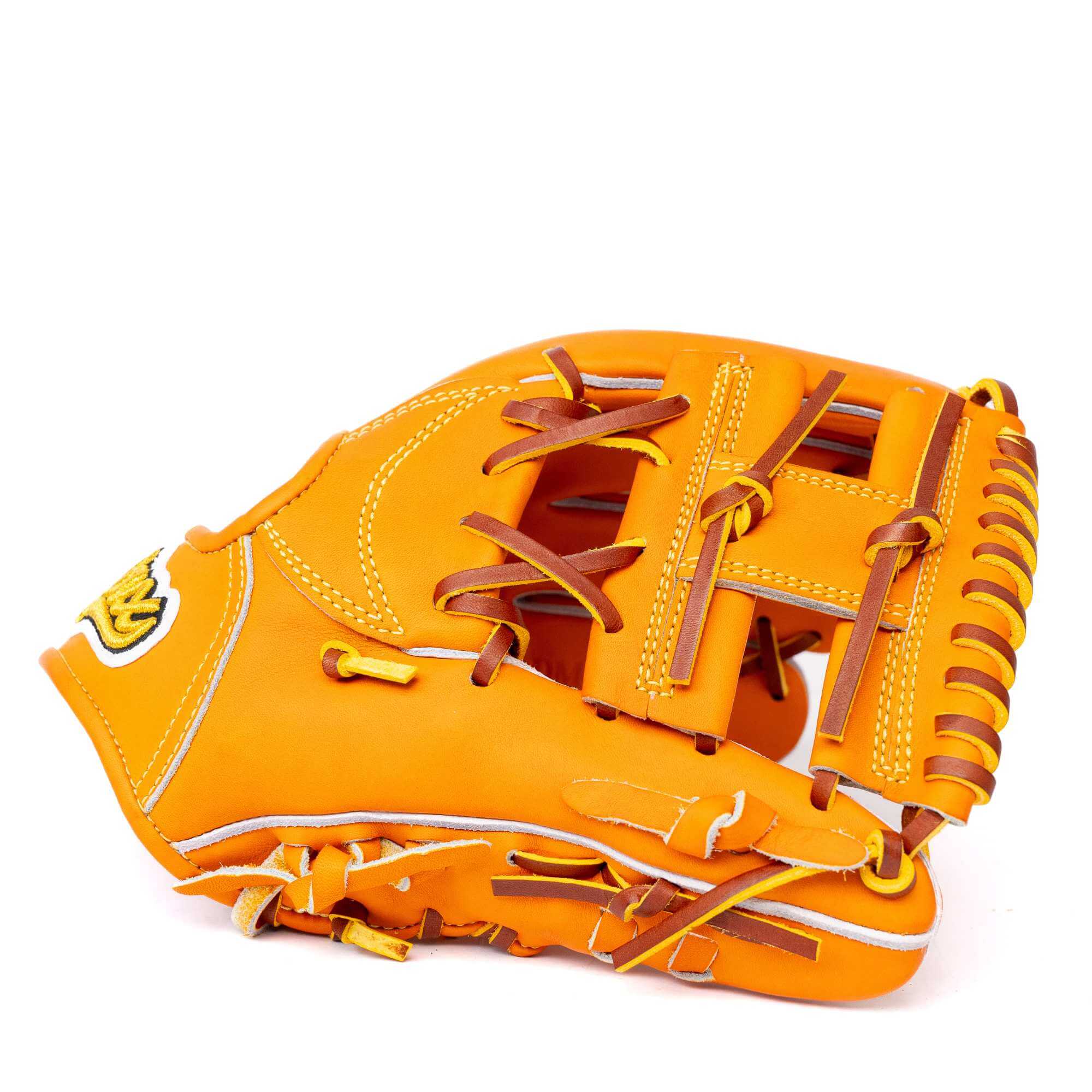 Jax DM-5S Infield Glove in vibrant orange and tan, 11.25 inches, designed for agility and durability.