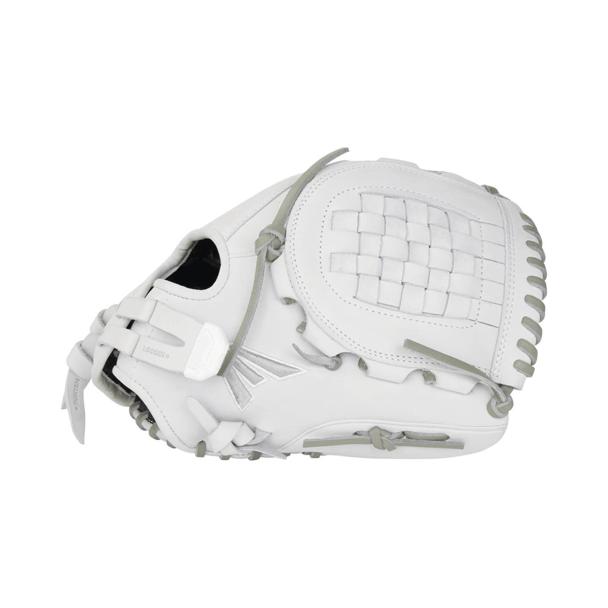 Easton Pro Collection 12" LHT softball glove in white, featuring premium leather and full coverage basket web.