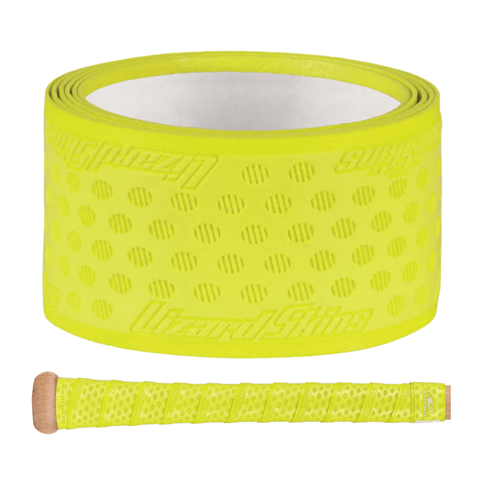 Lizard Skins DSP Ultra Bat Grip in neon yellow, showcasing premium adhesive and textured surface for enhanced grip.