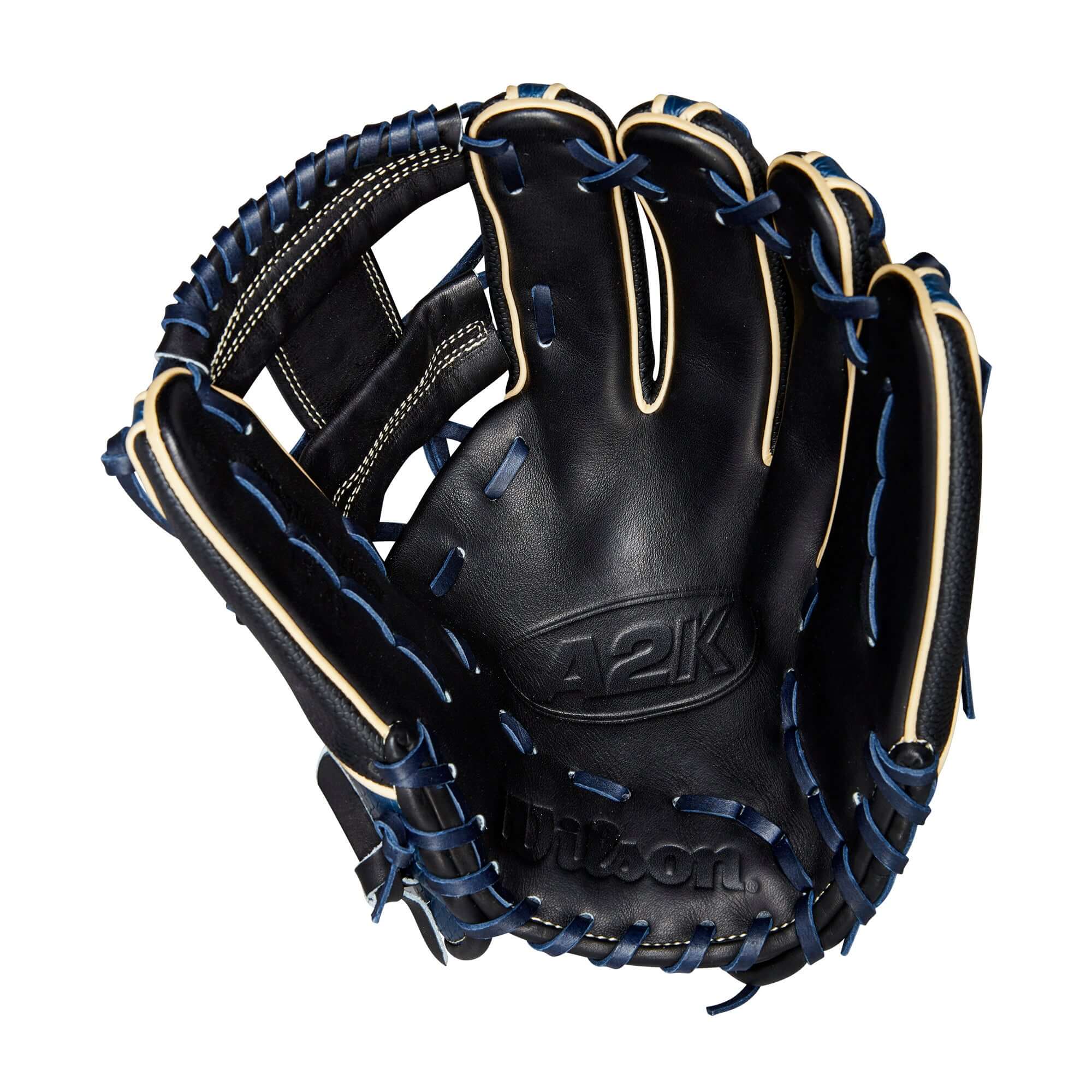 Wilson A2K Glove of the Month June 2023 1723 Navy/Black 11.75” showcasing premium leather and secure fit design.