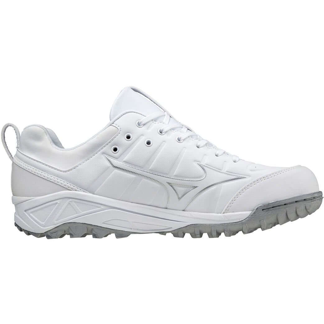 Mizuno Ambition 2 All Surface Low Men's Turf Shoe in white with multi-directional studs for optimal performance on various surfaces.