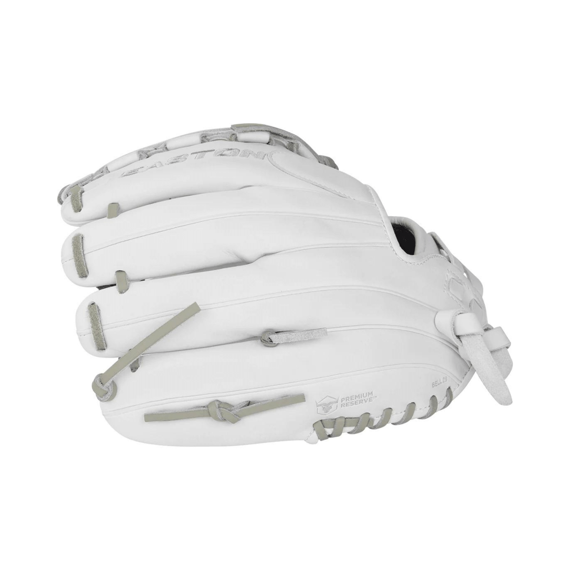 Easton Pro Collection 12" LHT softball glove in white, featuring premium steerhide leather and full coverage basket web design.