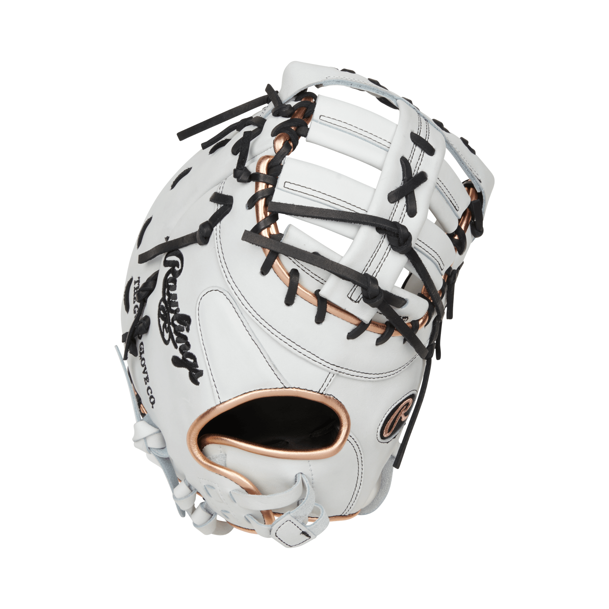 Rawlings Heart of the Hide 13" Fastpitch First Base Mitt glove in white leather with brown accents and padded thumb sleeve.