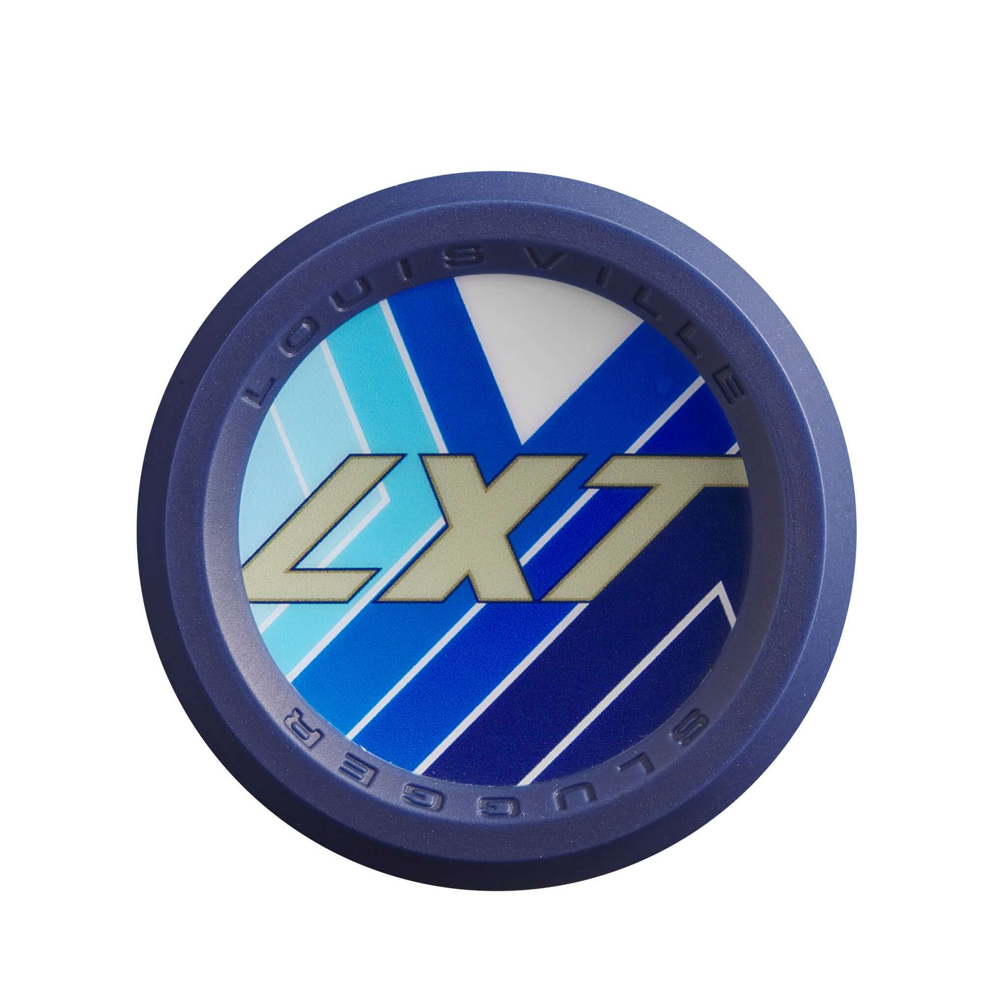 Louisville Slugger LXT logo design on a blue background, showcasing the Fastpitch Bat's branding and style.