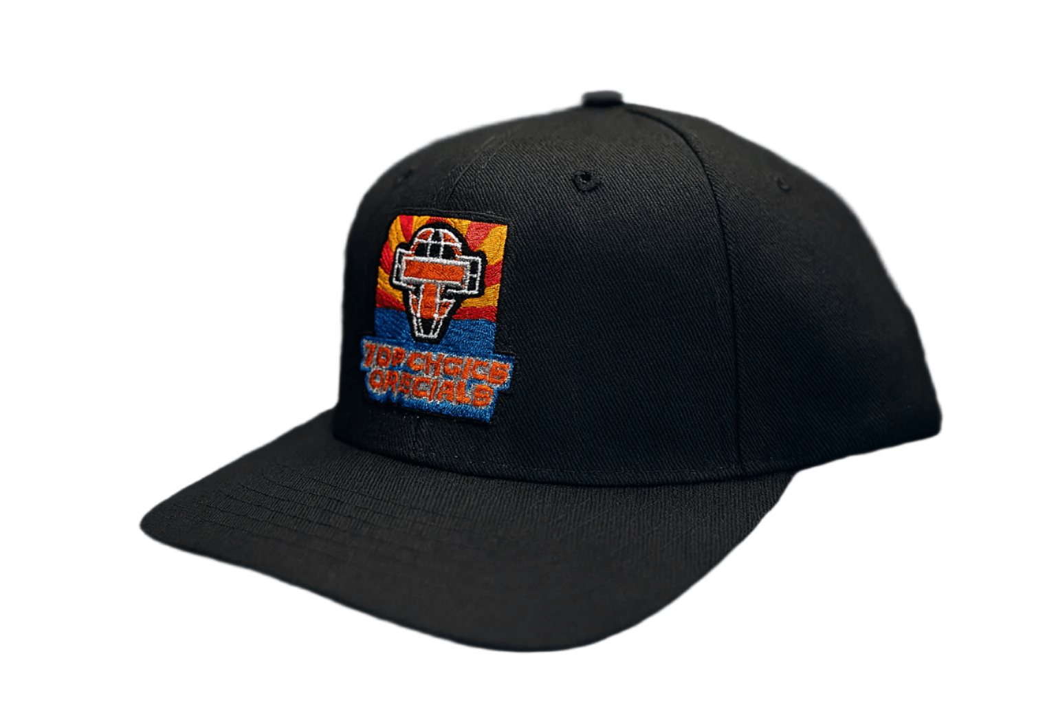 Richardson Top Choice 2026 black cap with colorful embroidered logo, premium quality headwear for professionals.