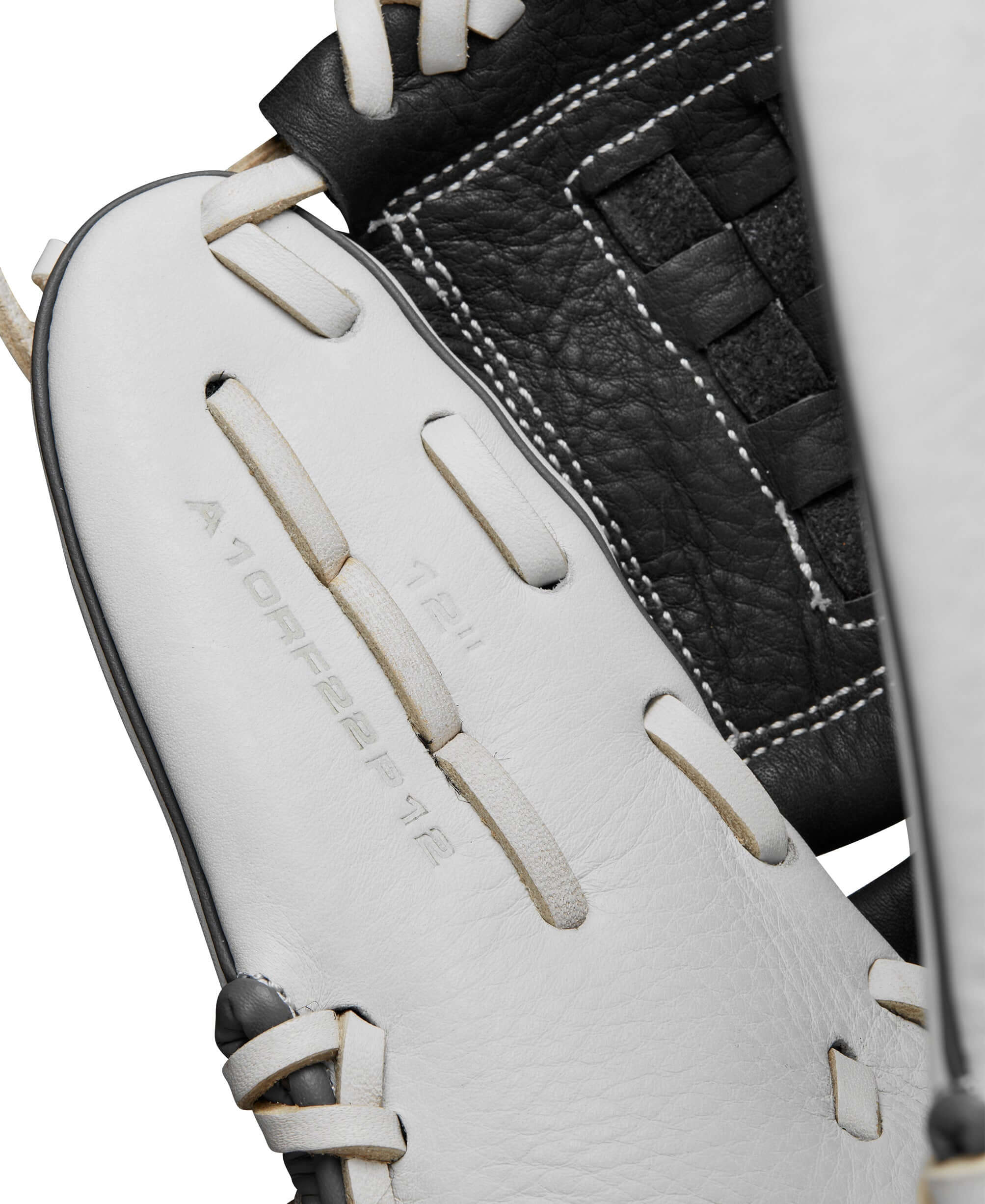 Close-up of the Wilson 2024 A1000 P12 Pitcher's Fastpitch Softball Glove showcasing craftsmanship and materials.