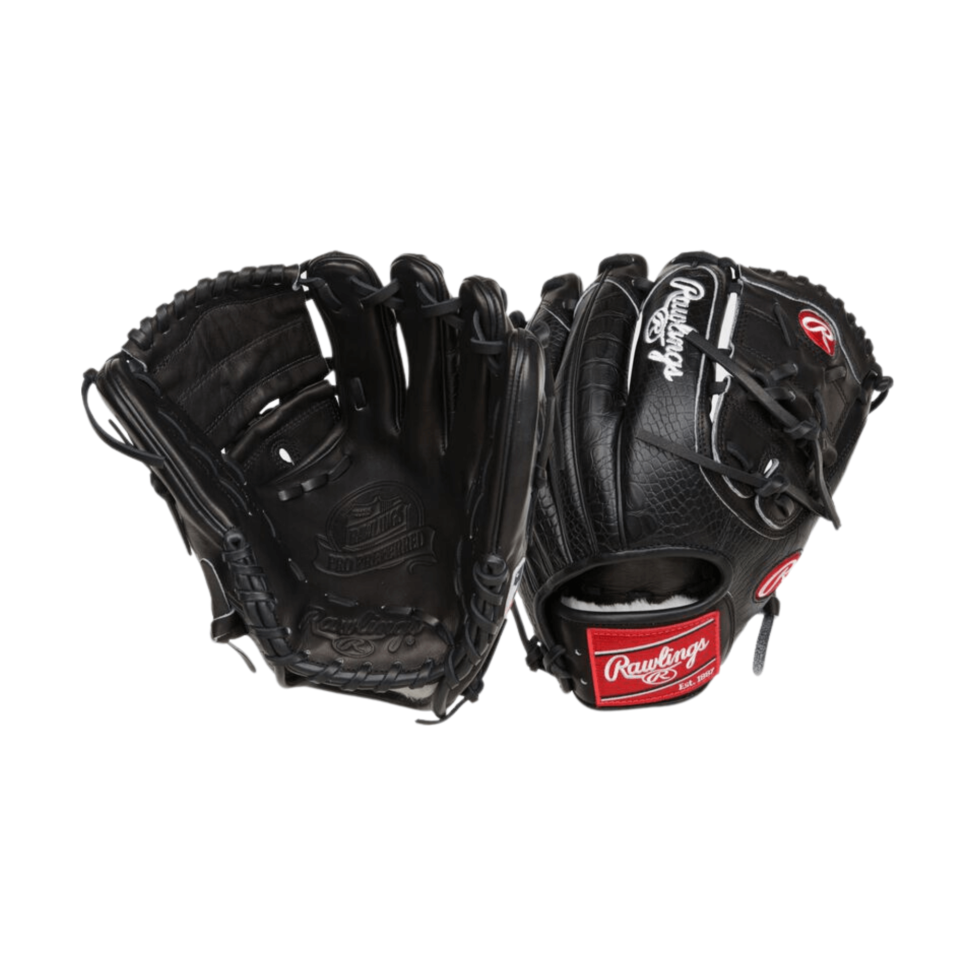 Rawlings Pro Preferred J.Degrom Pitcher's Glove 11.75" LHT in black leather, showcasing its deep pocket and solid web design.