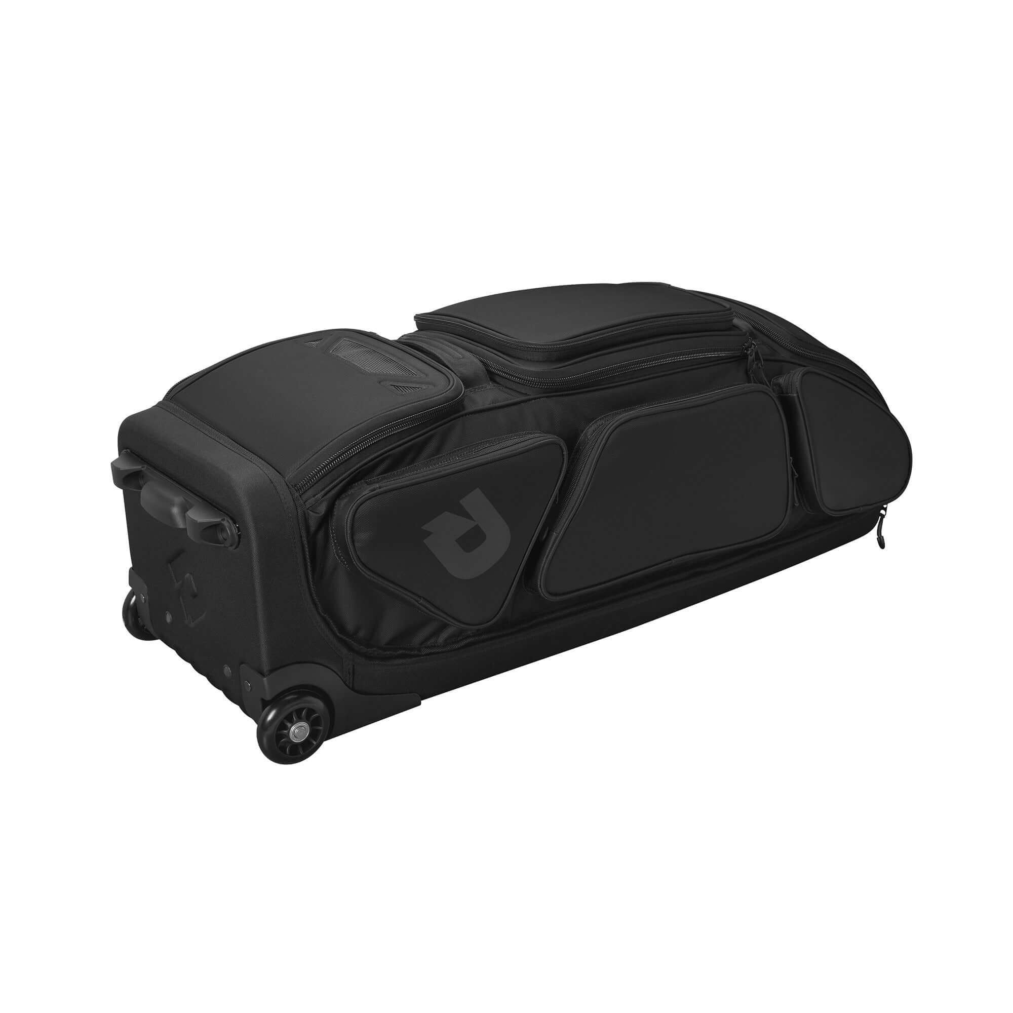 DeMarini Special Ops Front Line Wheeled Bag in black with multiple compartments for bats and gear.