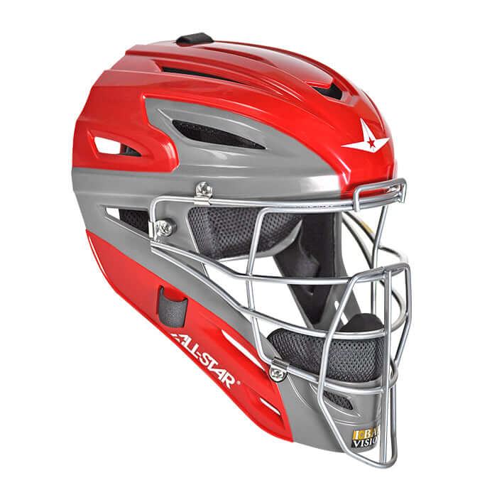All-Star S7 Graphite Two Tone Catching Helmet for adults, featuring moisture-wicking liner and impact-resistant shell.