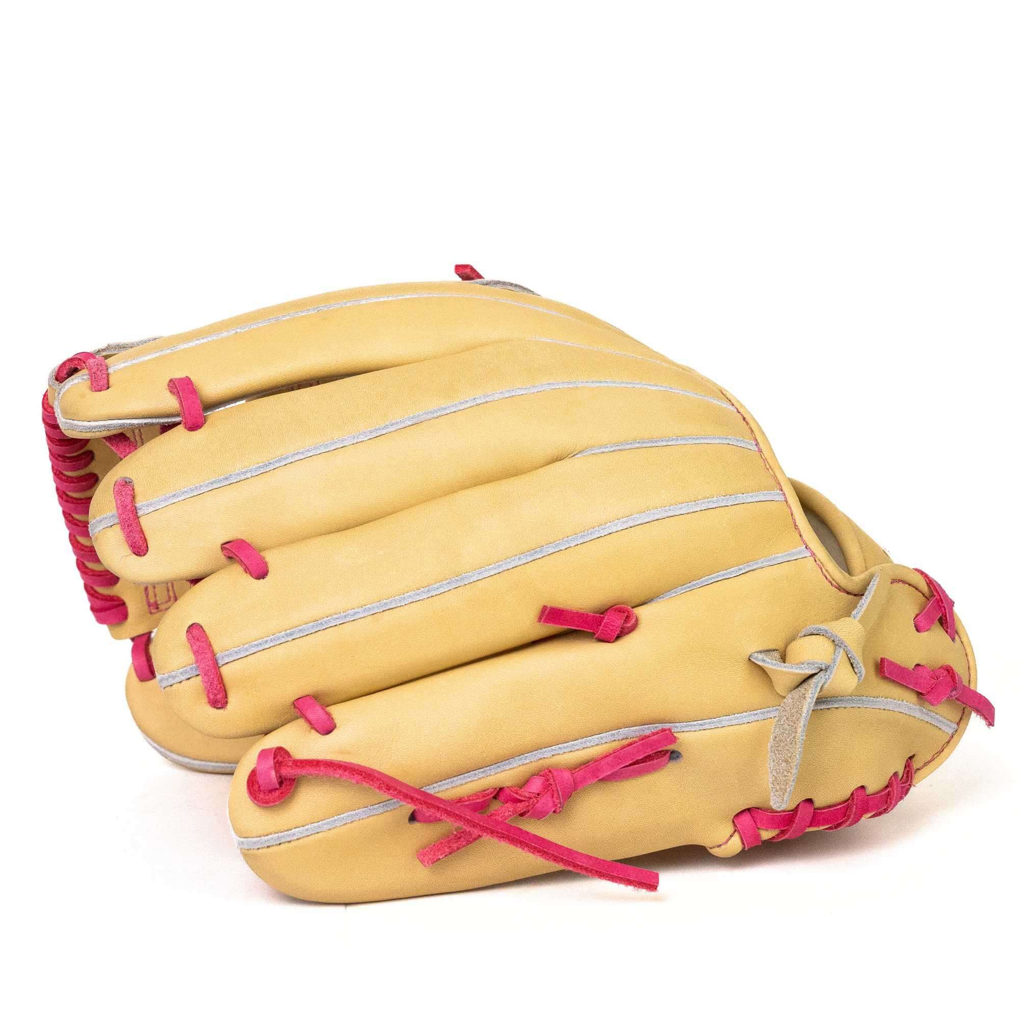Jax EN-7 infield glove in blonde with pink lacing, designed for flexibility and precision on the baseball field.