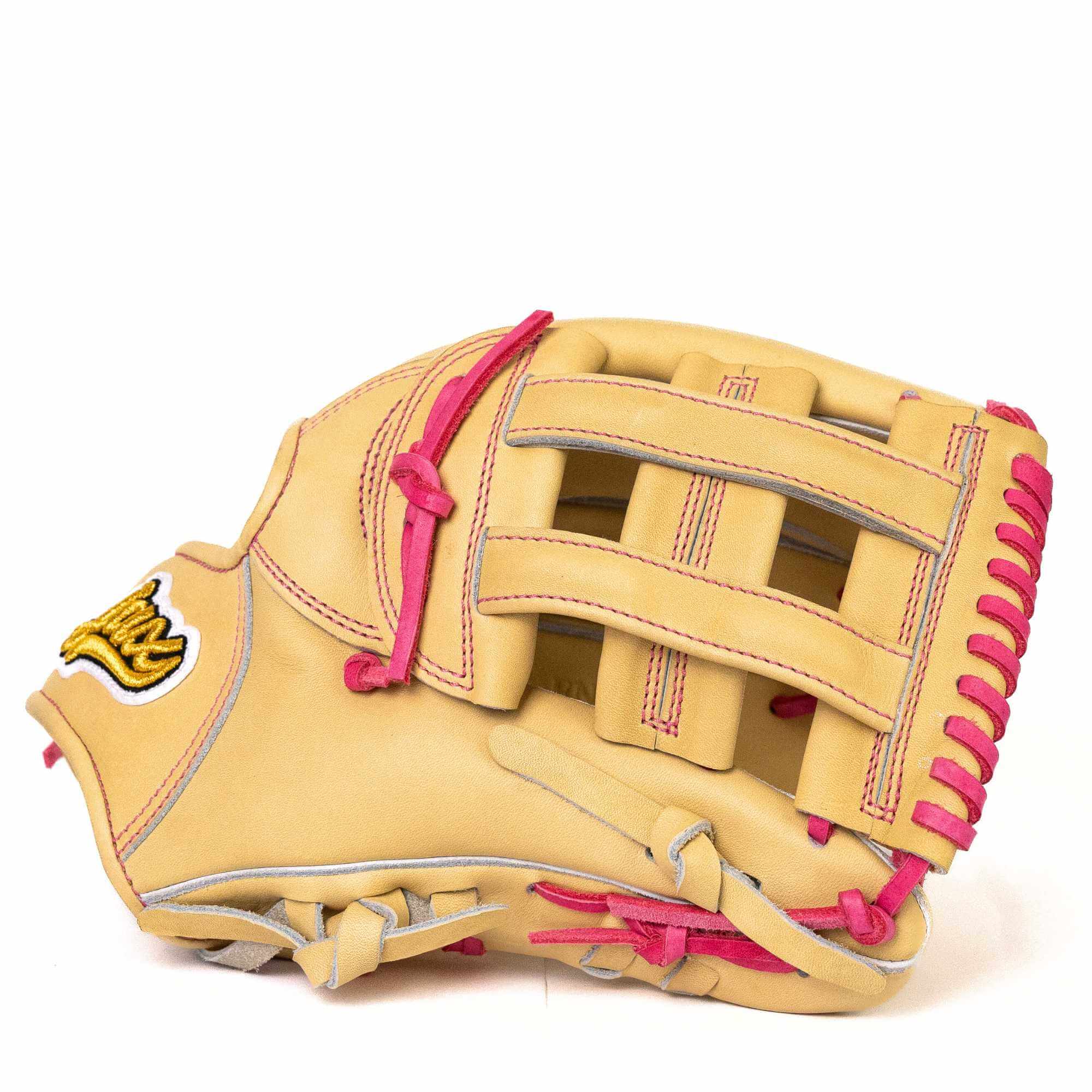 Jax EN-7 infield glove in blonde with pink laces, designed for flexibility and precision, perfect for baseball players.
