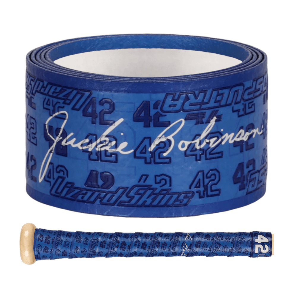 Lizard Skins DSP Ultra Bat Grip featuring Jackie Robinson's signature and the number 42, celebrating MLB history.