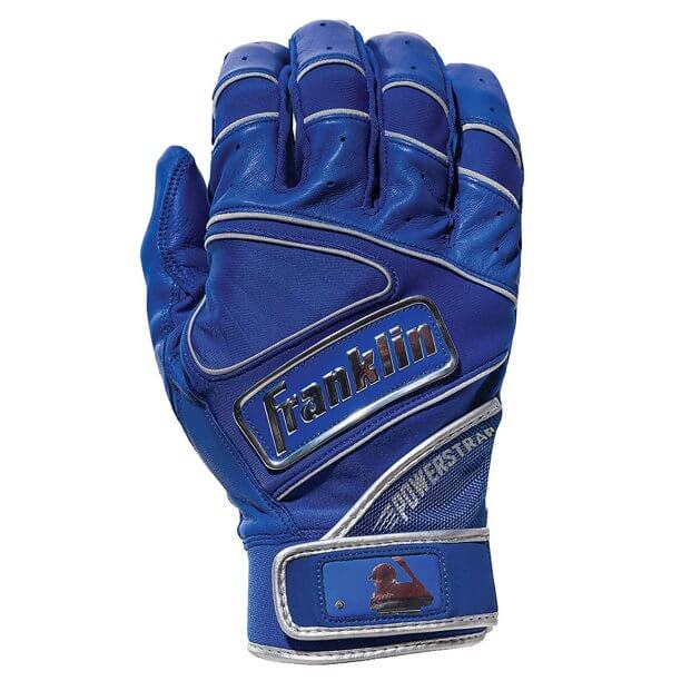 Franklin Powerstrap Chrome Royal glove in blue, featuring smooth sheepskin leather and revolutionary wrist-fastening closure.
