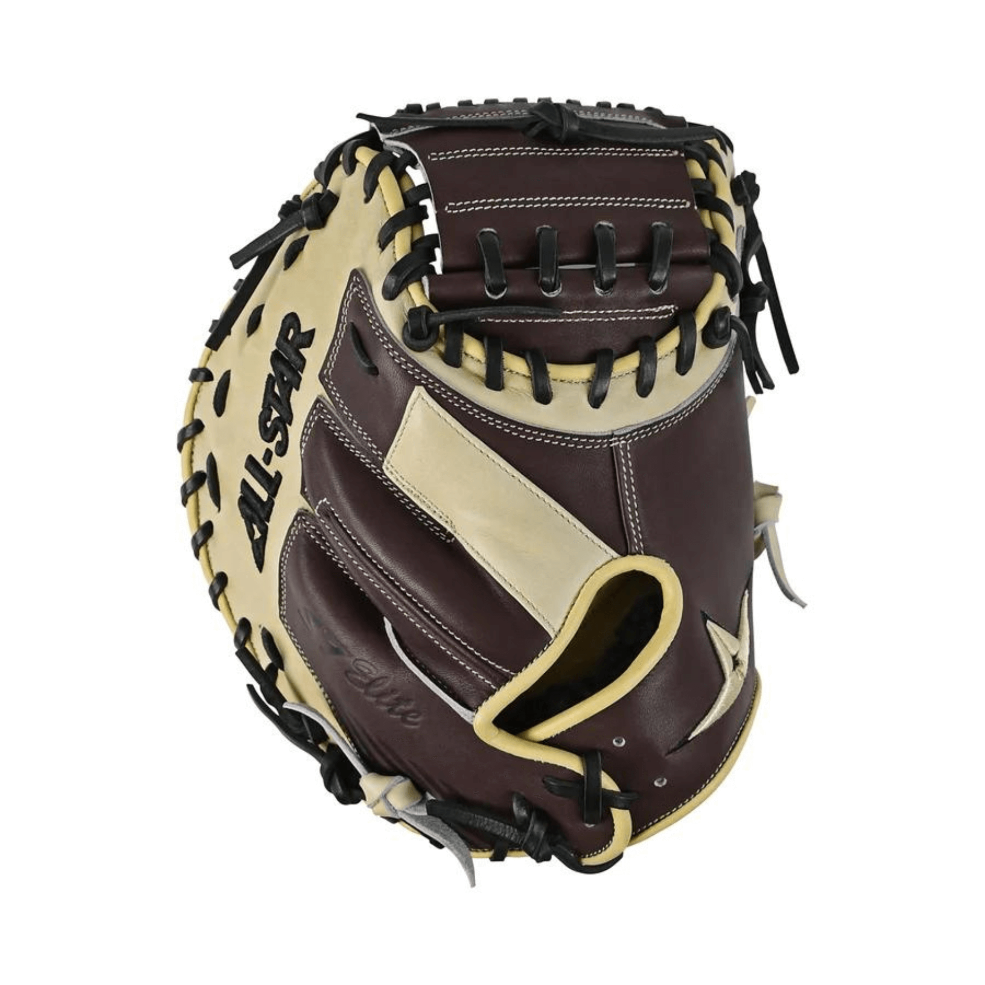 All-Star S7 ELITE™ 34" RHT Catcher's Mitt in rich mocha and tan with deep pocket construction and lightweight design.