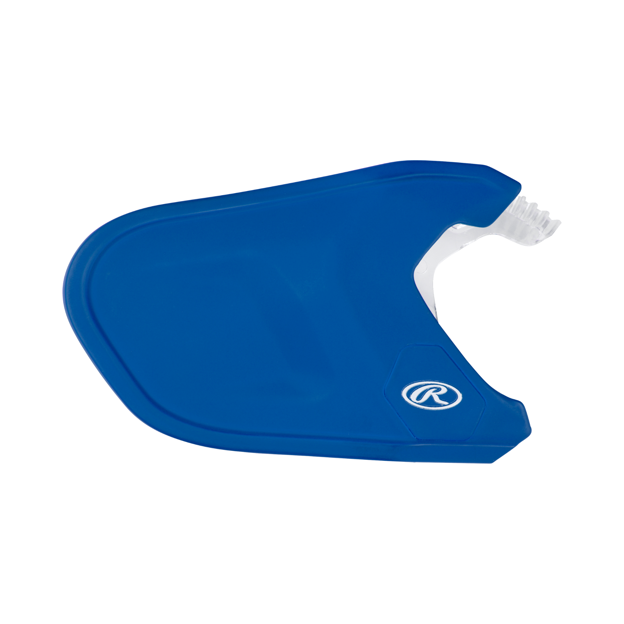 Rawlings Matte Adjustable Jaw Guard LHB in blue, designed for enhanced facial protection for batters.