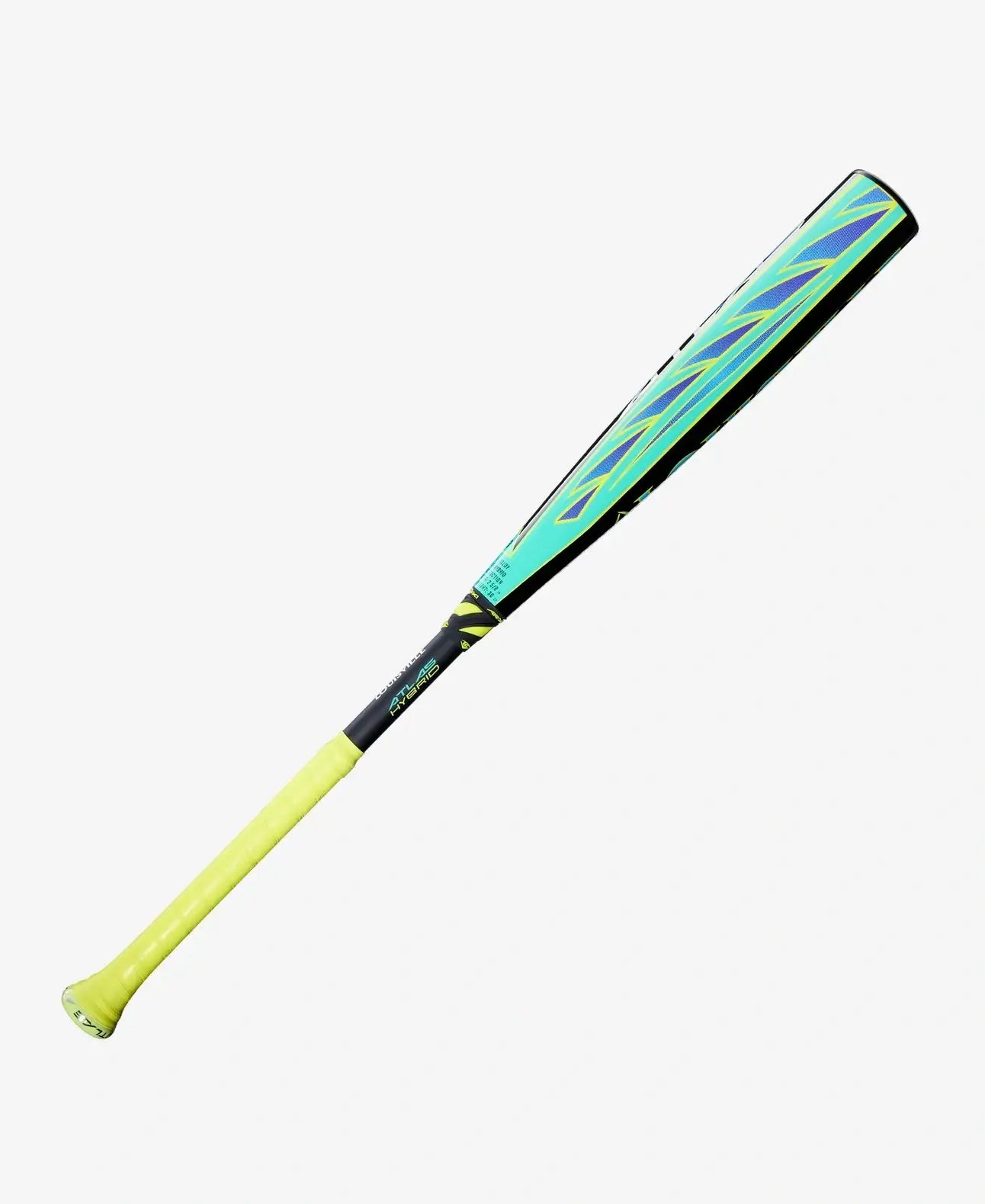 Side profile of 2026 Louisville Slugger Atlas Hybrid Green (-3) BBCOR Baseball Bat showing alloy barrel and composite handle.