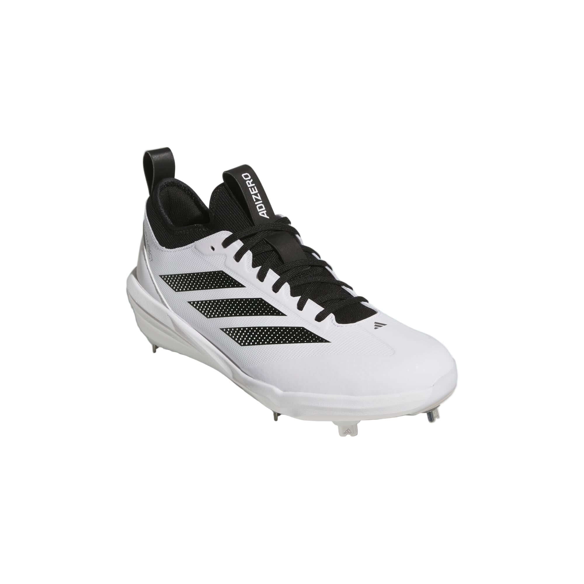 Adidas Adizero Impact 2.0 White Baseball Cleats β parallel left view highlighting lightweight design and durable outsole.