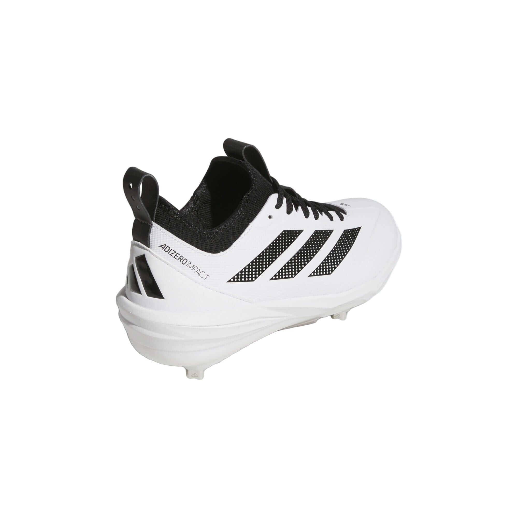 Adidas Adizero Impact 2.0 Baseball Cleats White – back view showing heel support and cushioned bootie fit.