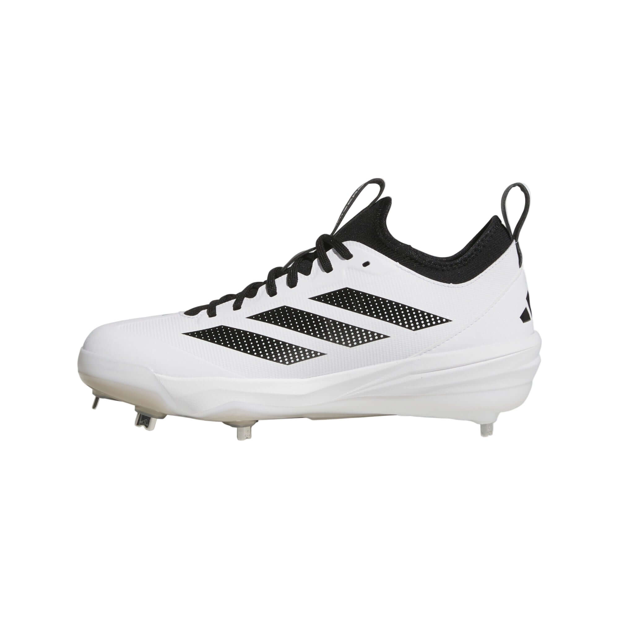 Adidas Adizero Impact 2.0 Baseball Cleats White – right side view showing streamlined design and Core Black details.