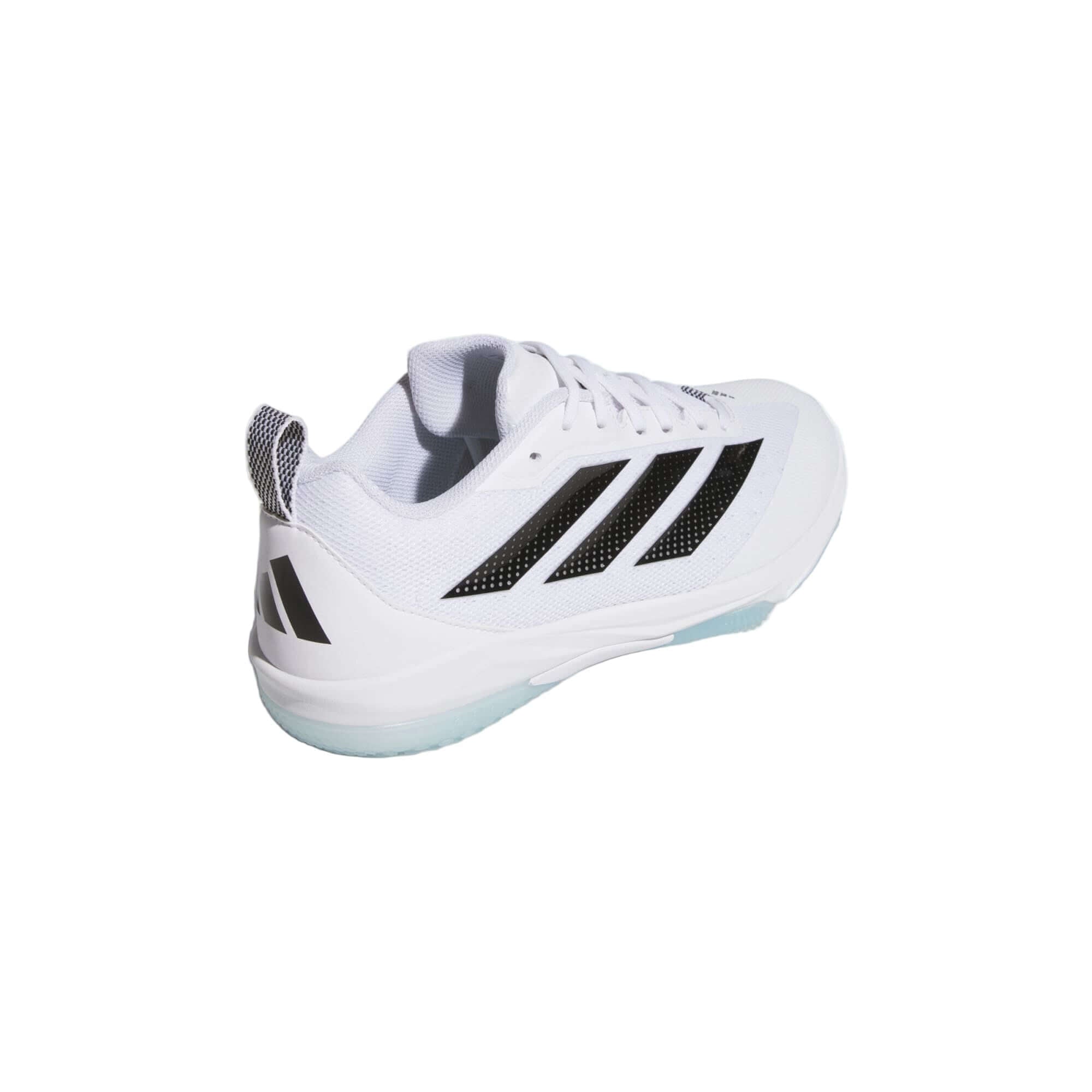 Adidas Adizero Impact 2.0 Turf Shoes in white and black, featuring lightweight design and durable rubber outsole.