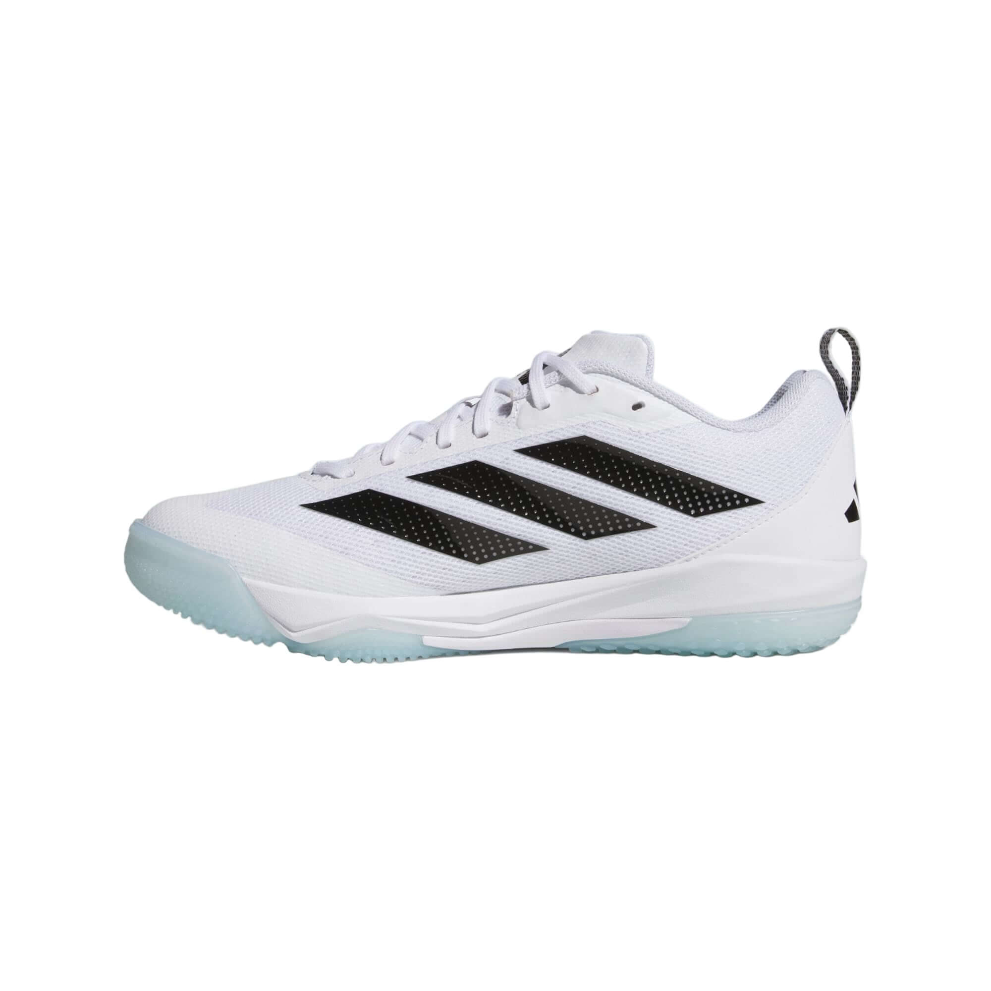 Adidas Adizero Impact 2.0 Turf Shoes in white and black, designed for performance on turf.